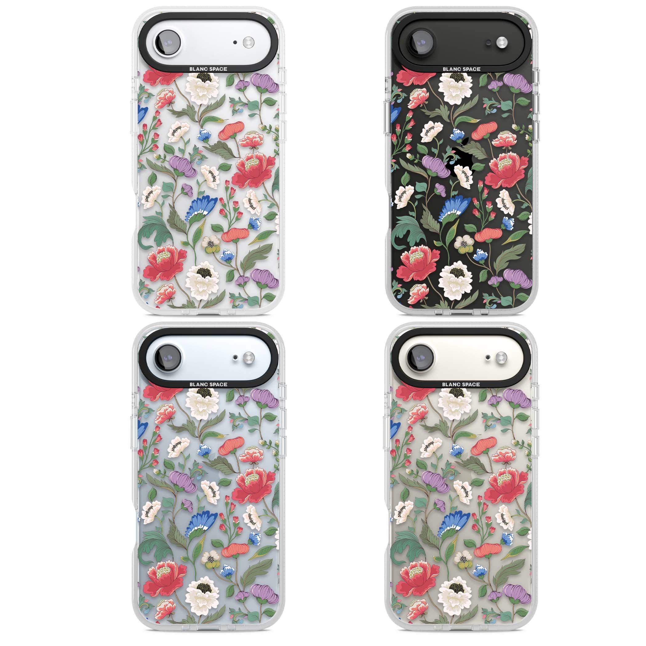 Chinoiserie Bloom vintage floral iPhone case featuring hand-painted peonies, poppies and trailing wildflowers on clear... | Clear Case Impact Air case for iPhone Air