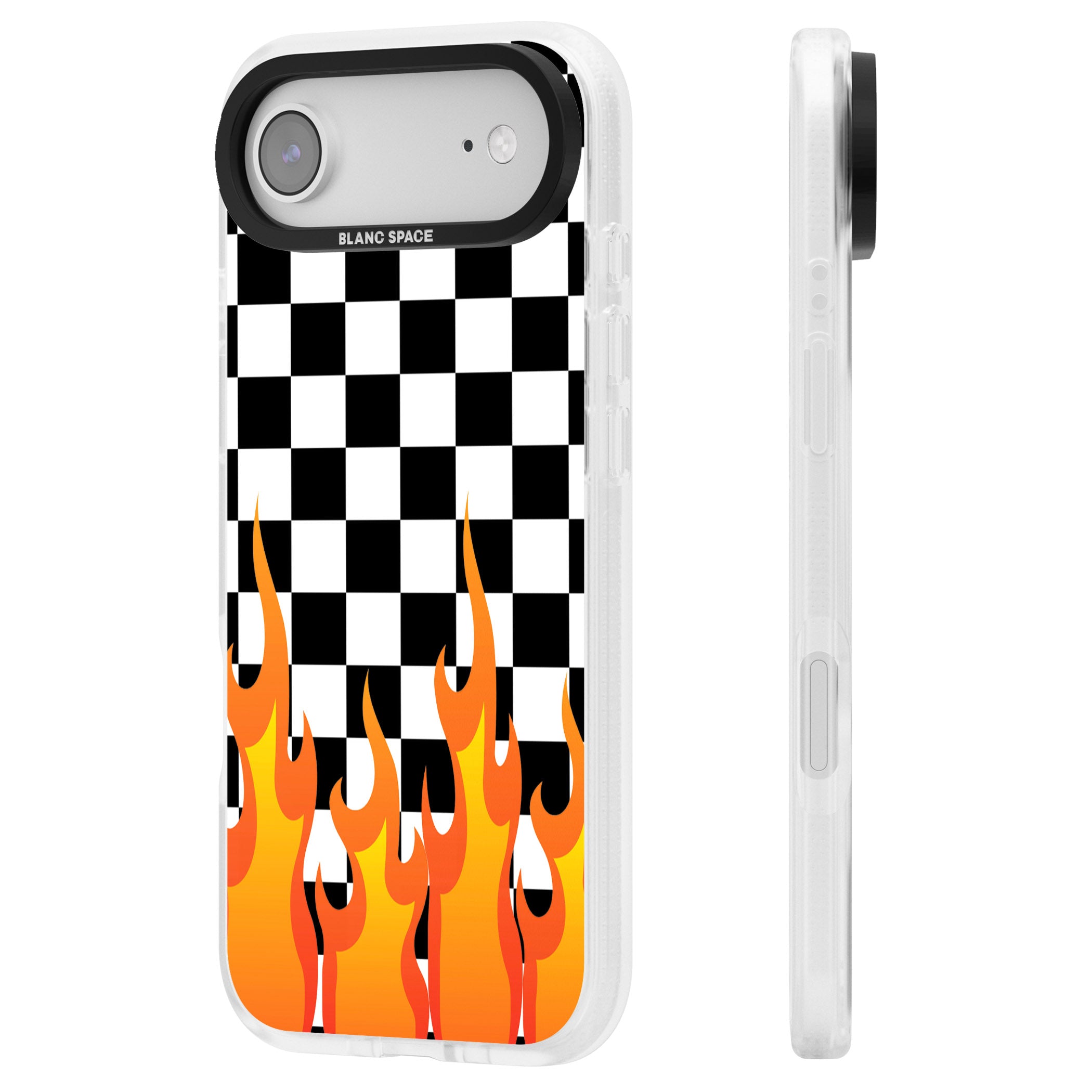 Checkered Fire iPhone 17 Air Impact Air Clear Phone Case Side Profile