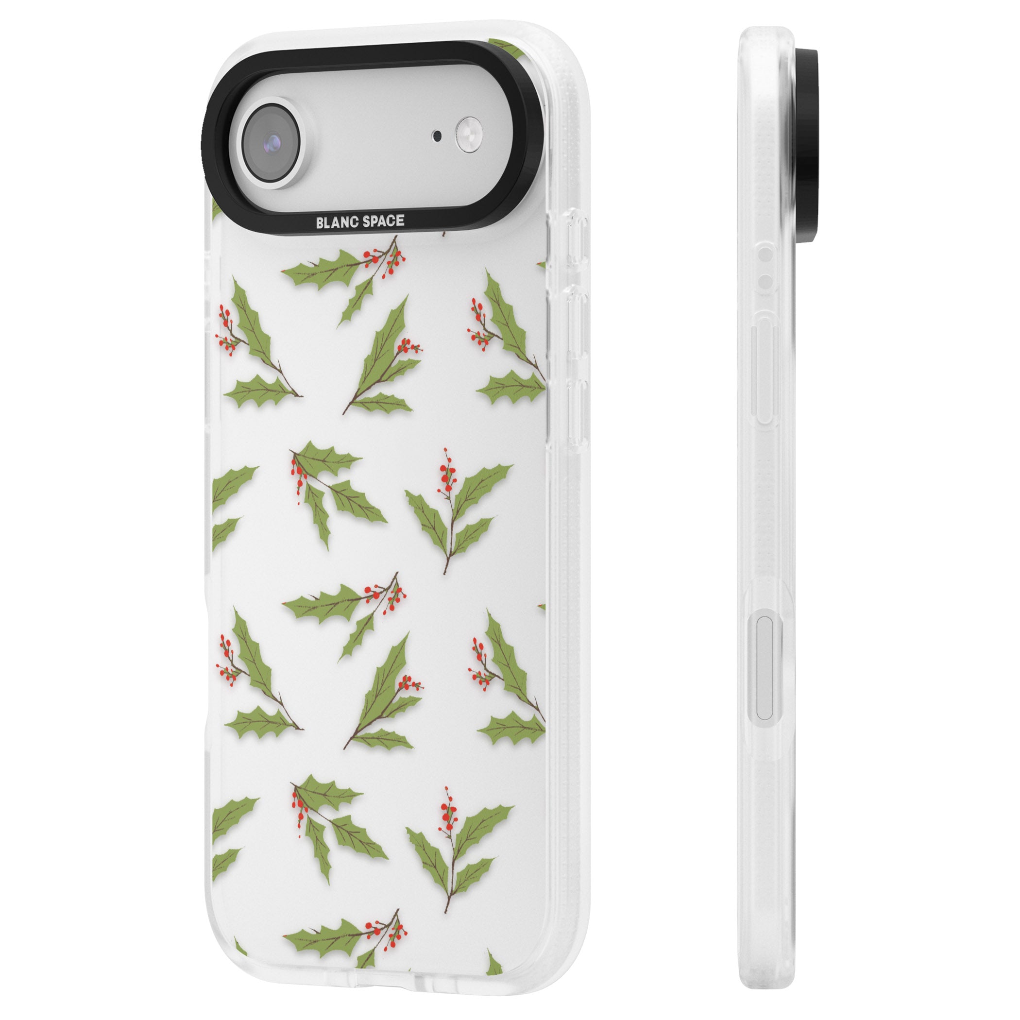 Christmas Holly Pattern iPhone 17 Air Impact Air Clear Phone Case Side Profile