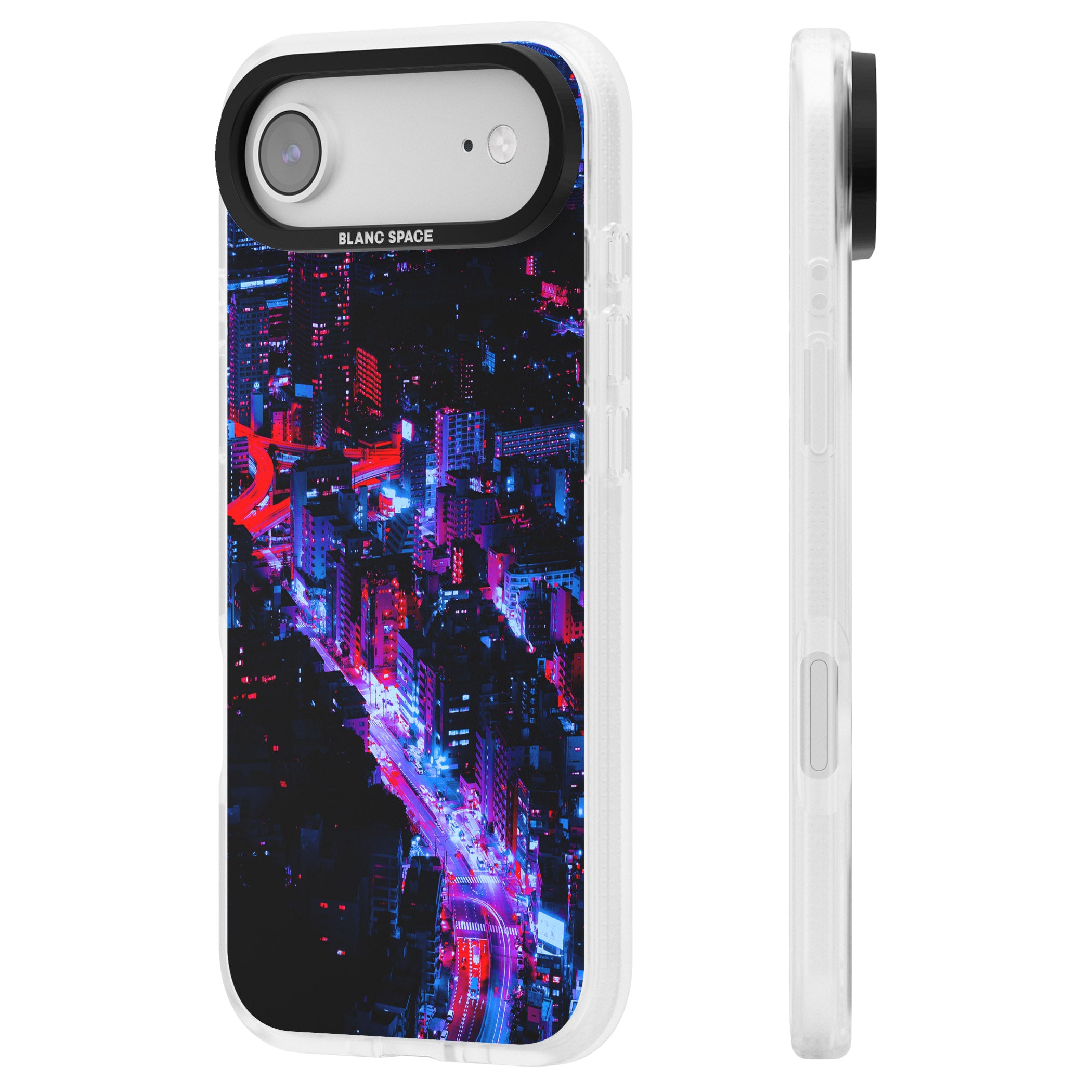 Neon Cityscape iPhone 17 Air Impact Air Clear Phone Case Side Profile