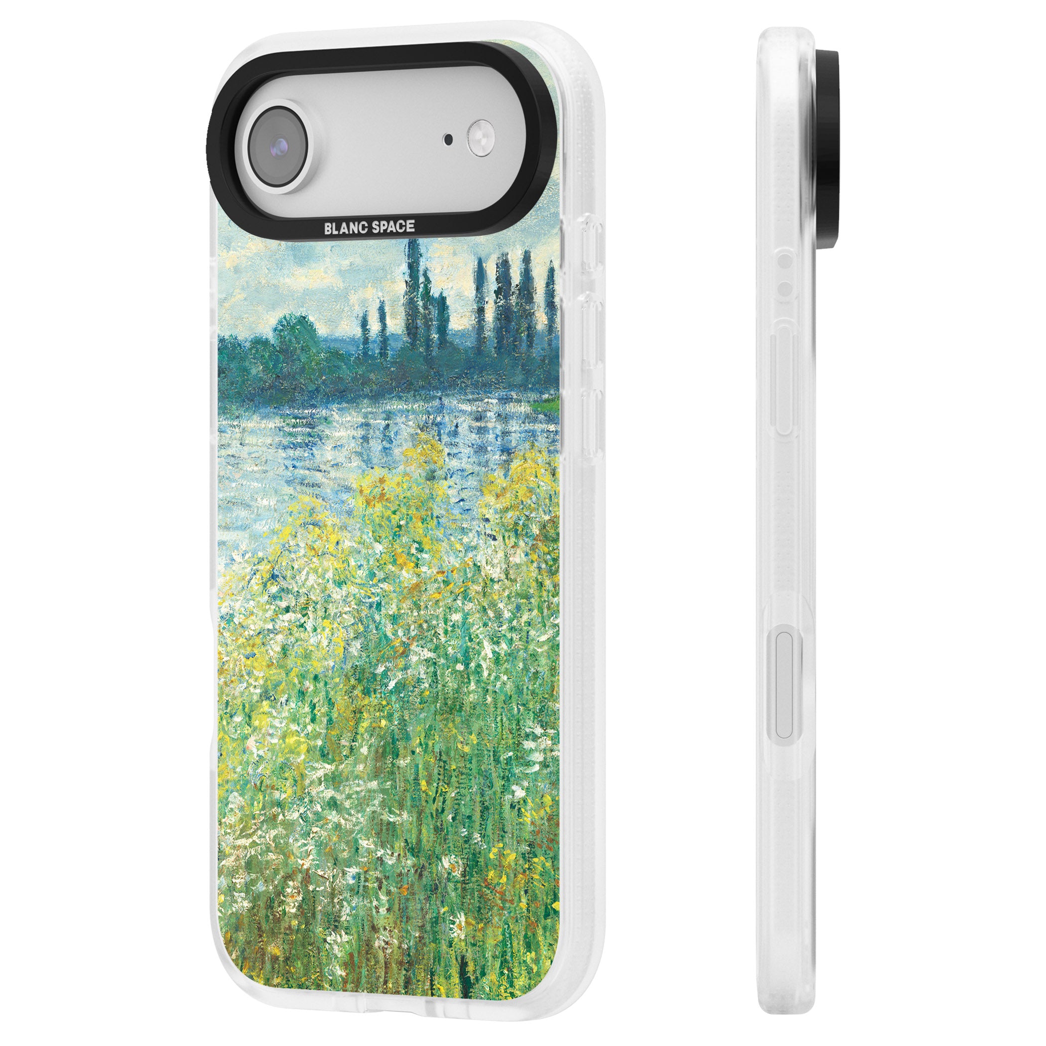 Banks Of The Seine By Claude Monet iPhone 17 Air Impact Air Clear Phone Case Side Profile