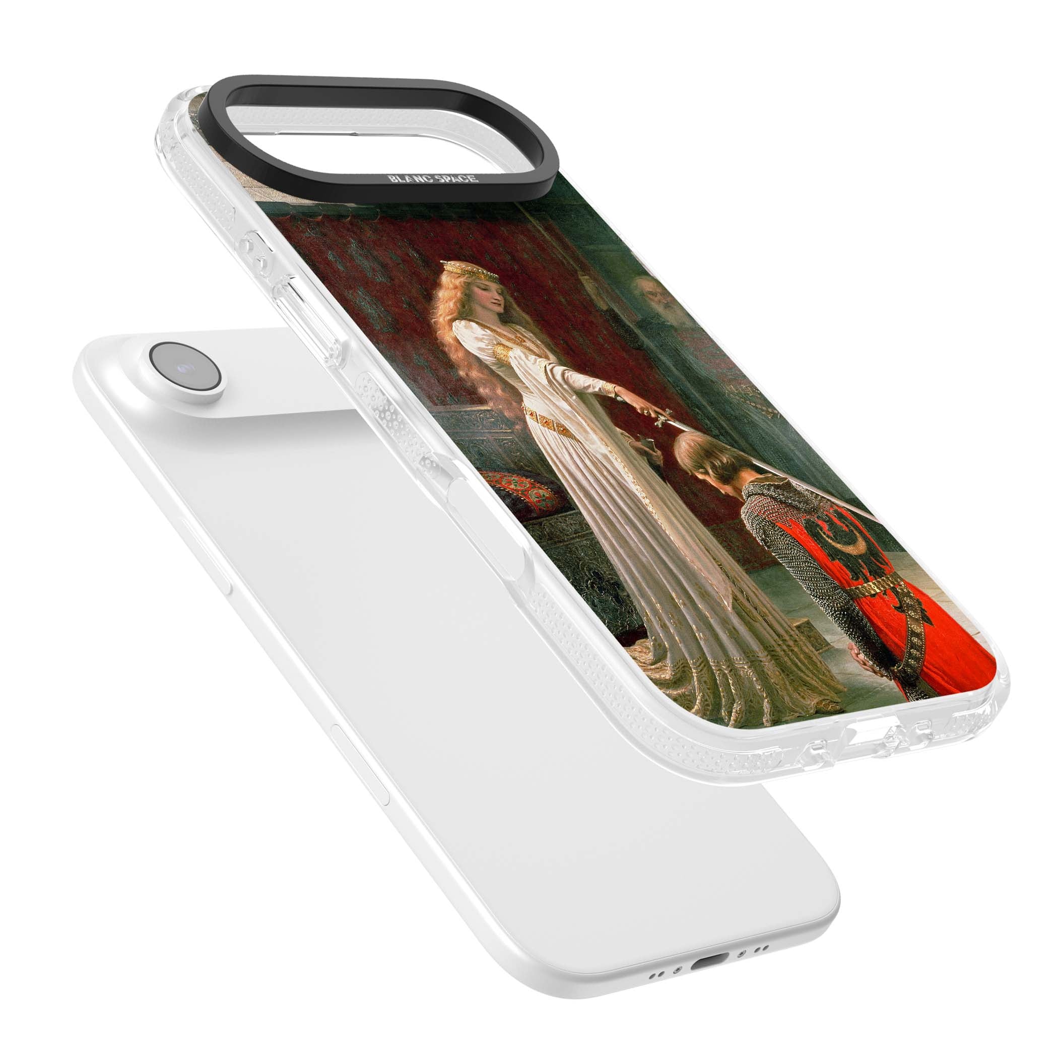 The Accolade renaissance art iPhone case featuring Edmund Blair Leighton's painting of a queen knighting a kneeling knight | Clear Case Impact Air case for iPhone Air