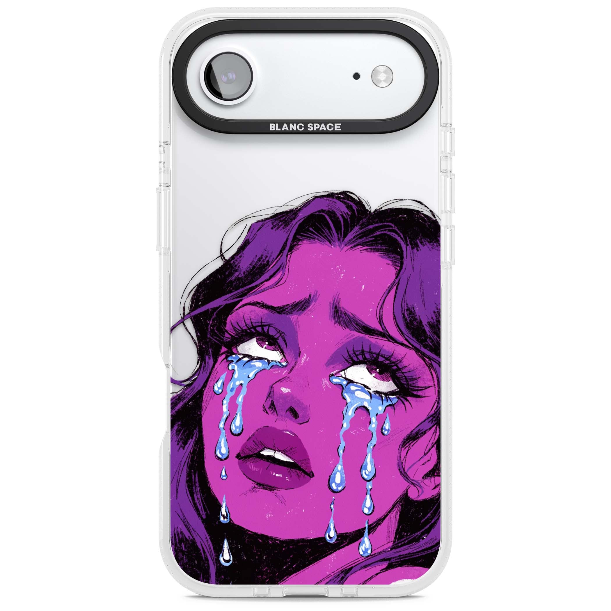 Drama Queen pop art iPhone case featuring a purple crying comic girl with blue tears | Clear Case Impact Air case for iPhone Air