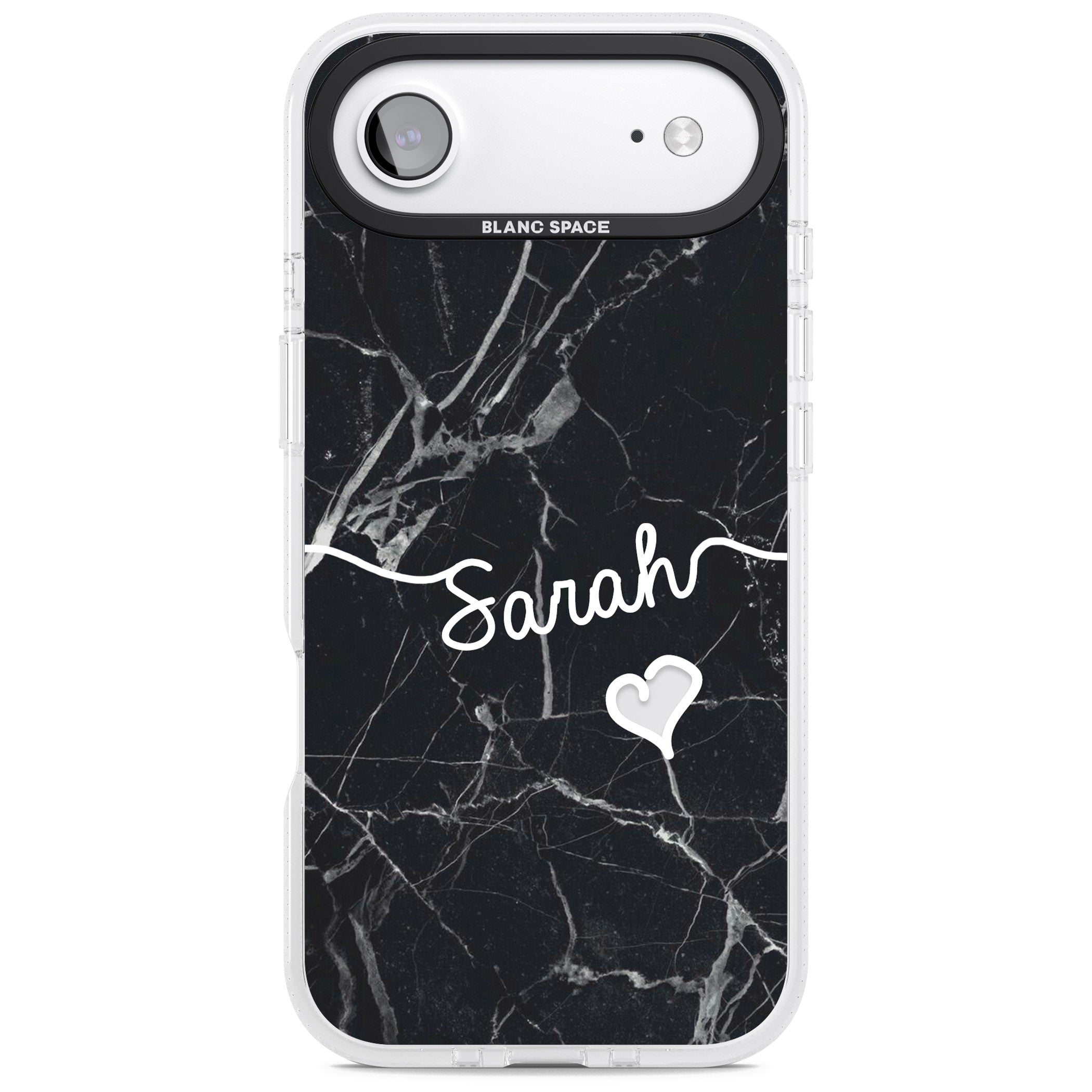 Personalised Black Marble Heart iPhone 17 Air Impact Air Clear Phone Case
