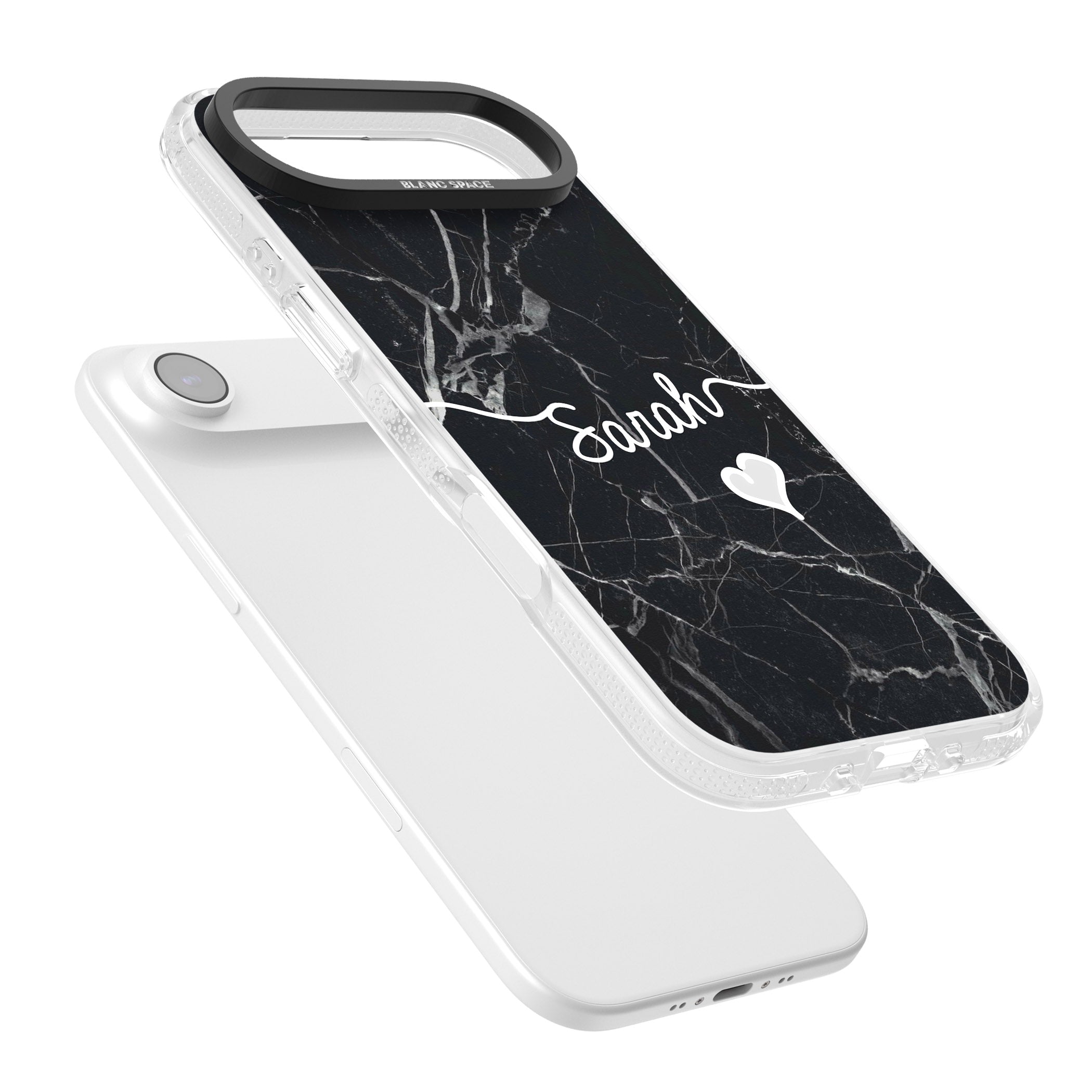 Personalised Black Marble Heart iPhone 17 Air Impact Air Clear Phone Case Colours