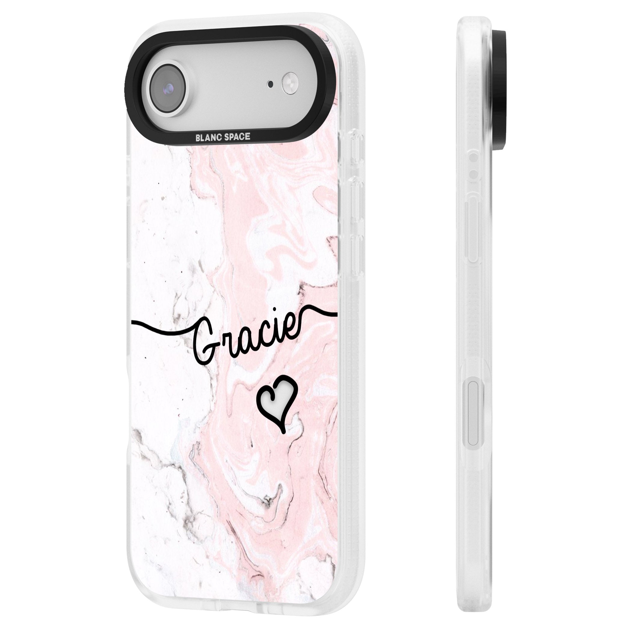 Personalised Pink Marble iPhone 17 Air Impact Air Clear Phone Case Side Profile