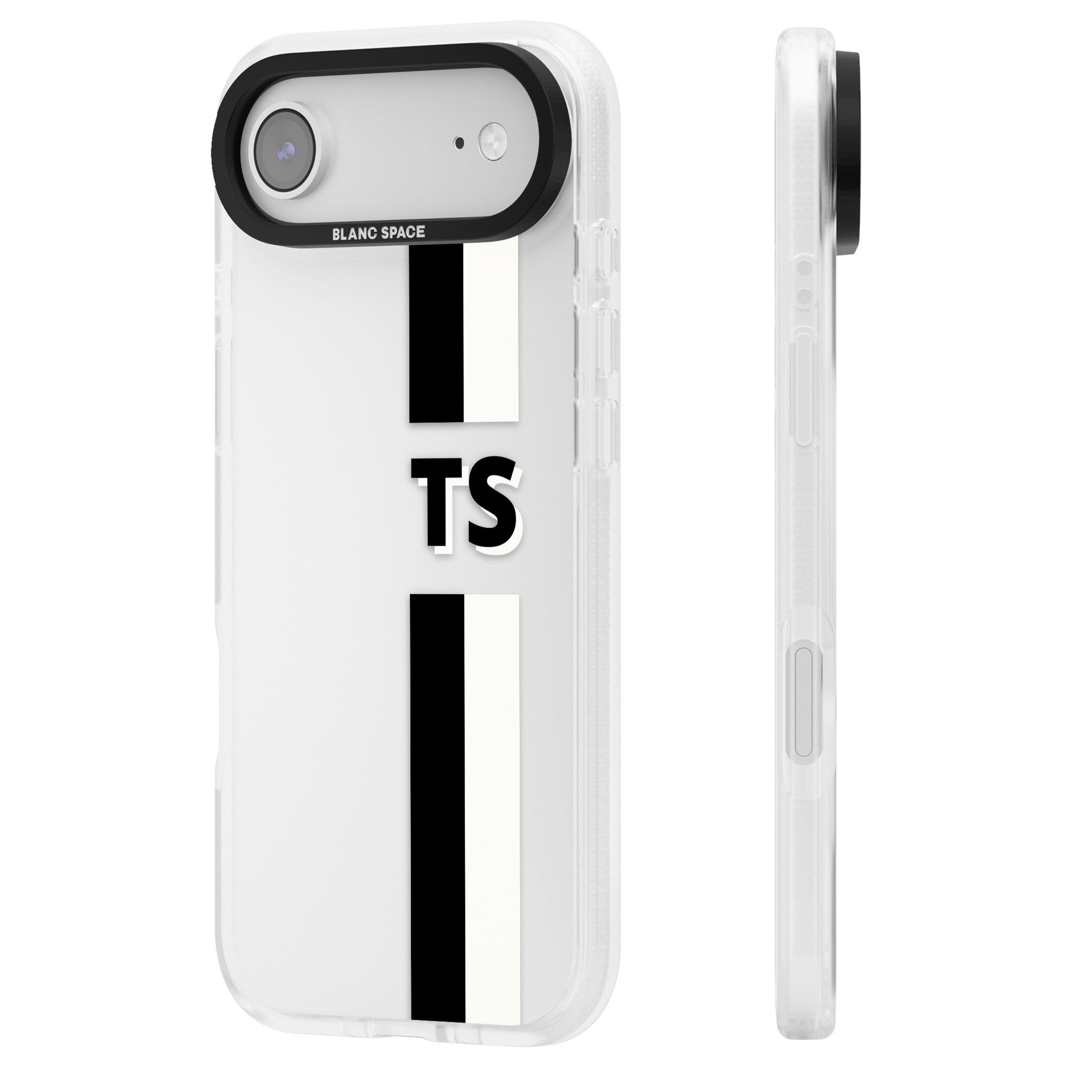 Personalised Black And White Stripe iPhone 17 Air Impact Air Clear Phone Case Side Profile