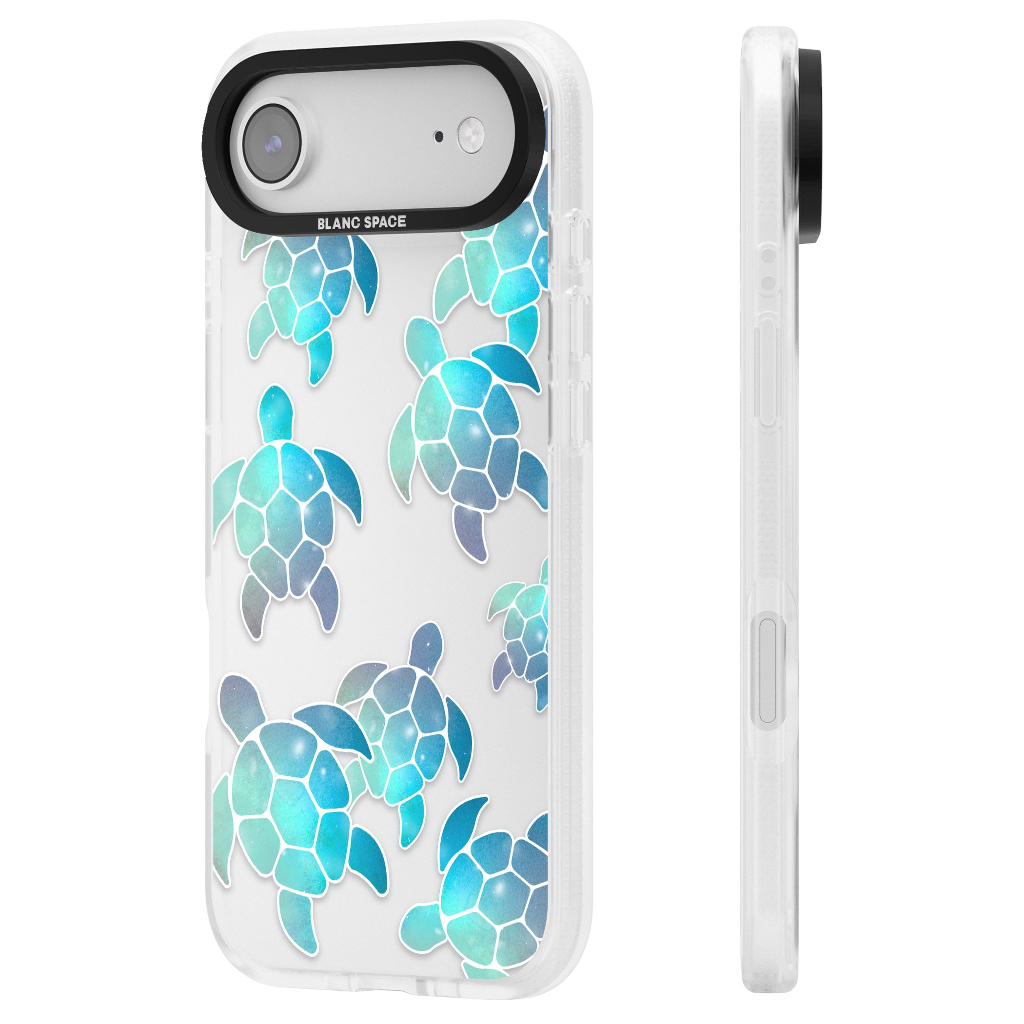 Aqua Space Turtles iPhone 17 Air Impact Air Clear Phone Case Side Profile
