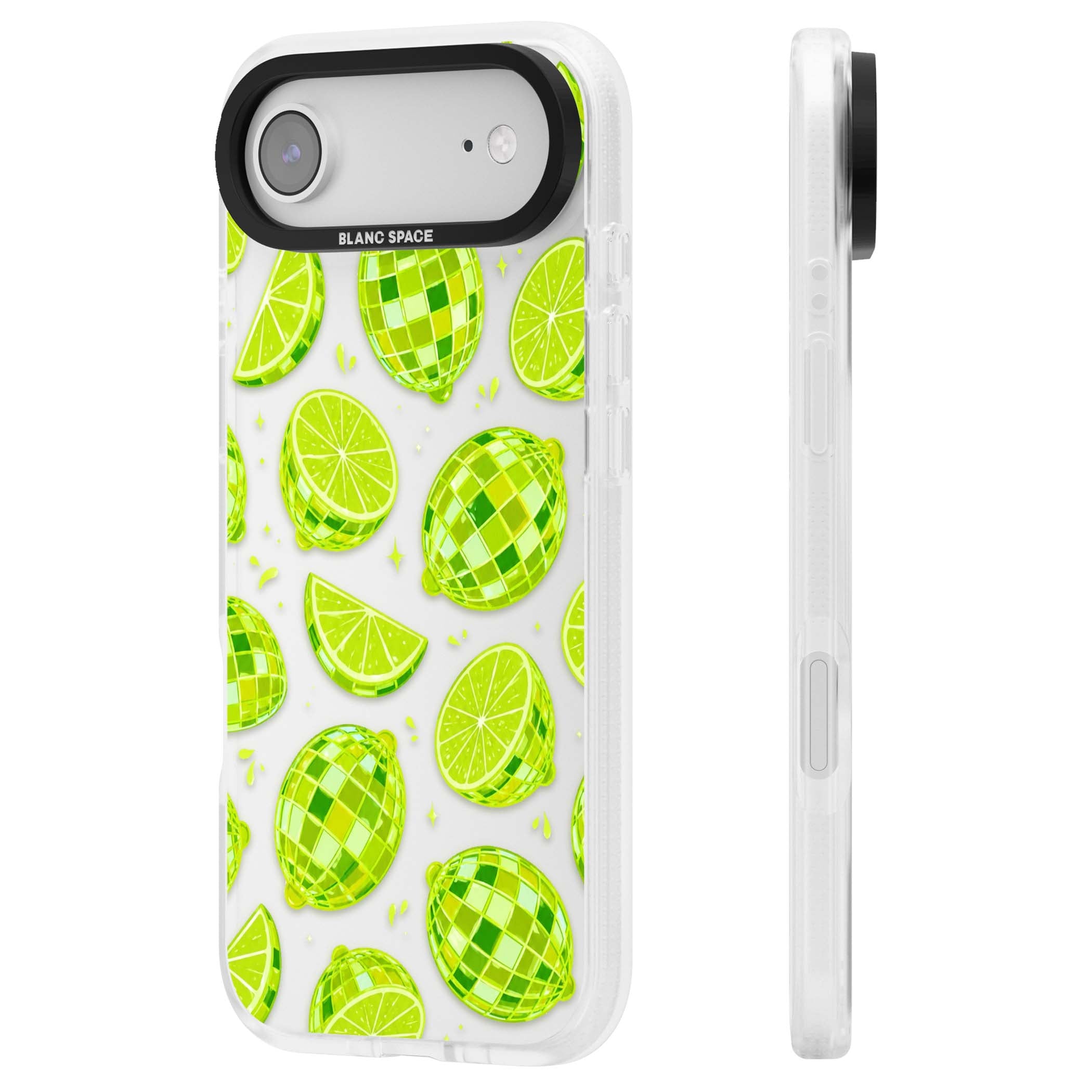 Disco Limes fruit aesthetic iPhone case featuring green disco balls, lime slices and citrus sparkles | Clear Case Impact Air case for iPhone Air