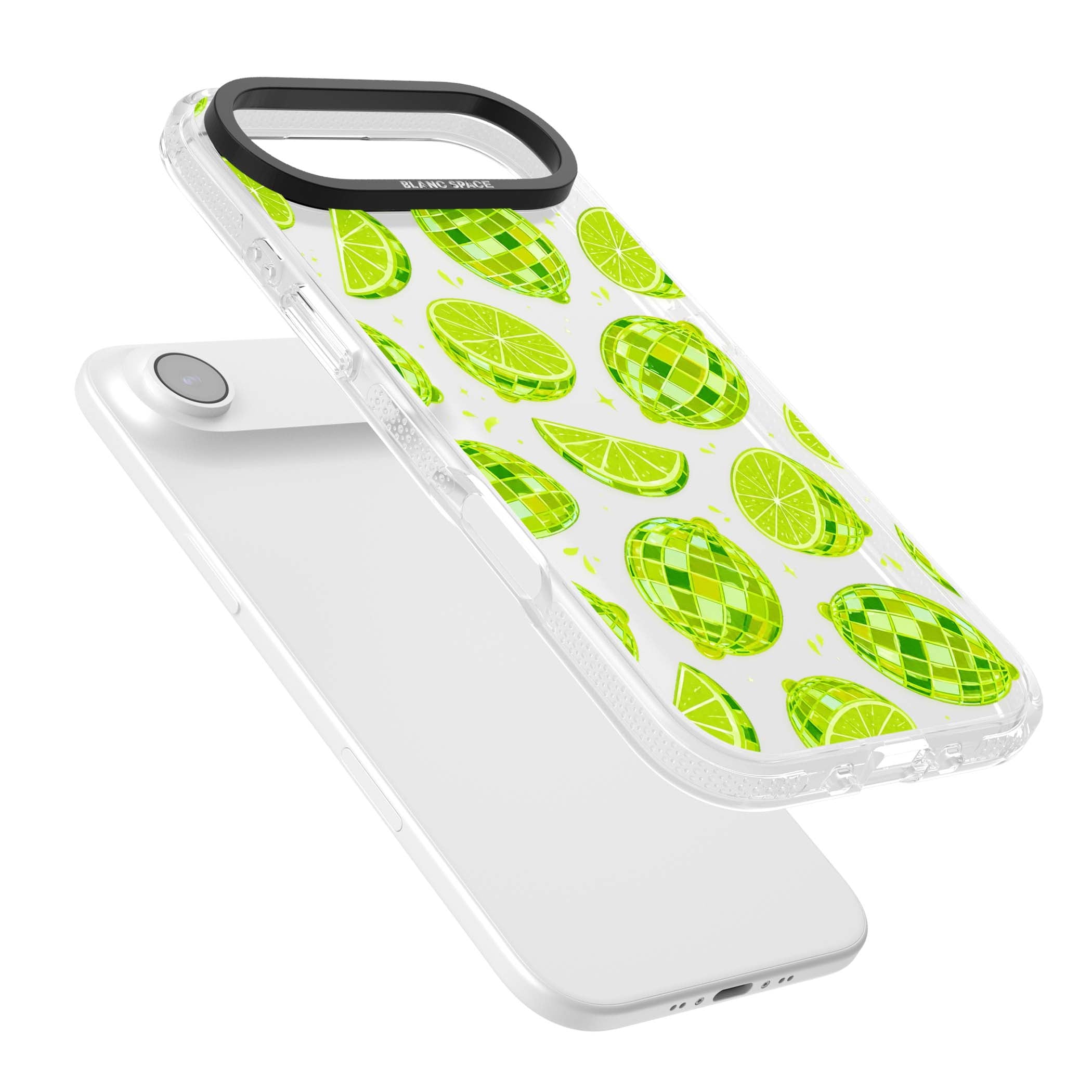 Disco Limes fruit aesthetic iPhone case featuring green disco balls, lime slices and citrus sparkles | Clear Case Impact Air case for iPhone Air