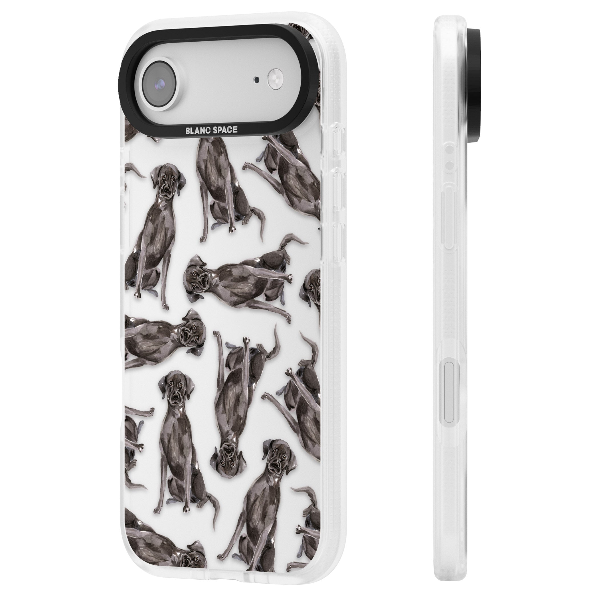 Black Labrador Watercolor Pattern iPhone 17 Air Impact Air Clear Phone Case Side Profile