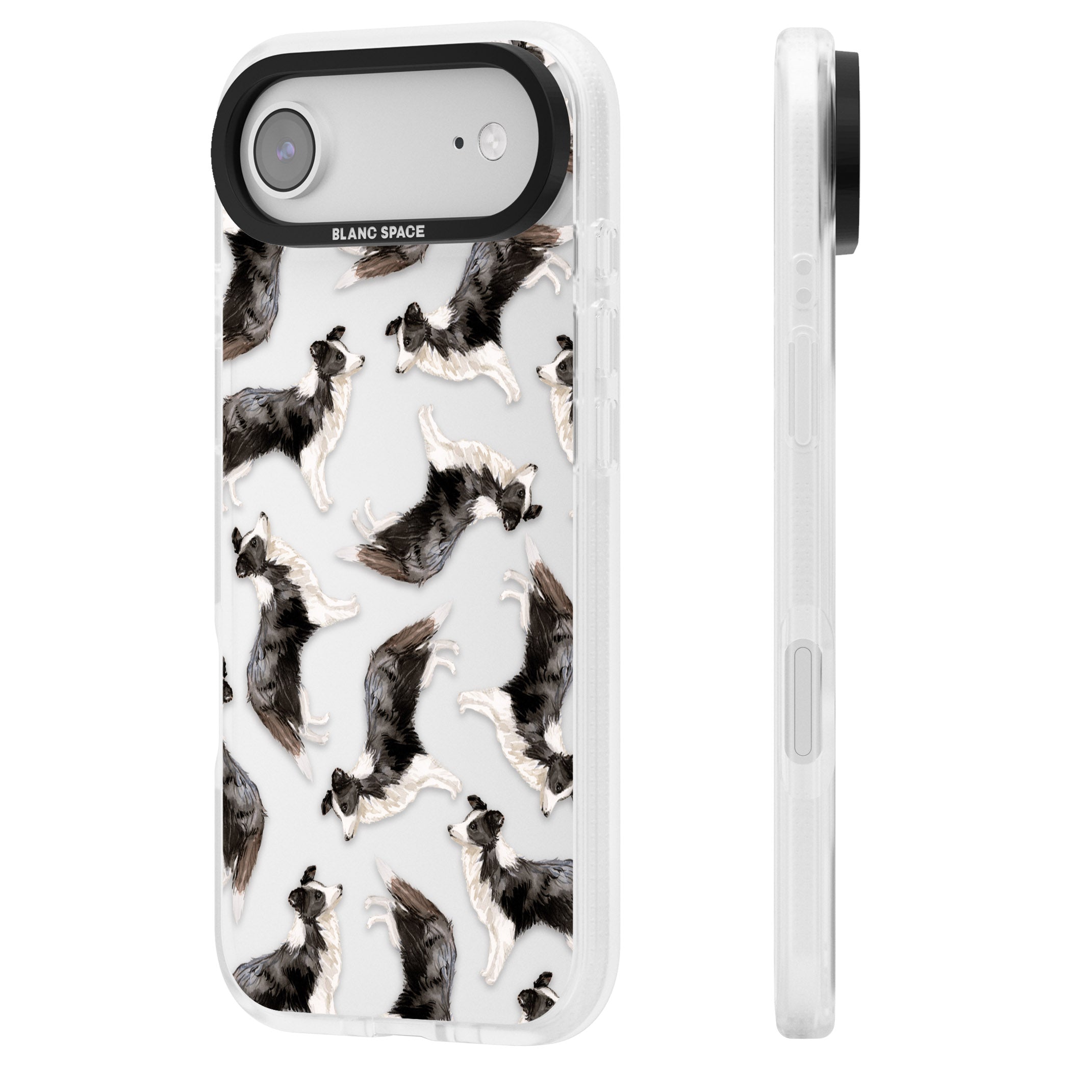 Border Collie Pattern Watercolour iPhone 17 Air Impact Air Clear Phone Case Side Profile