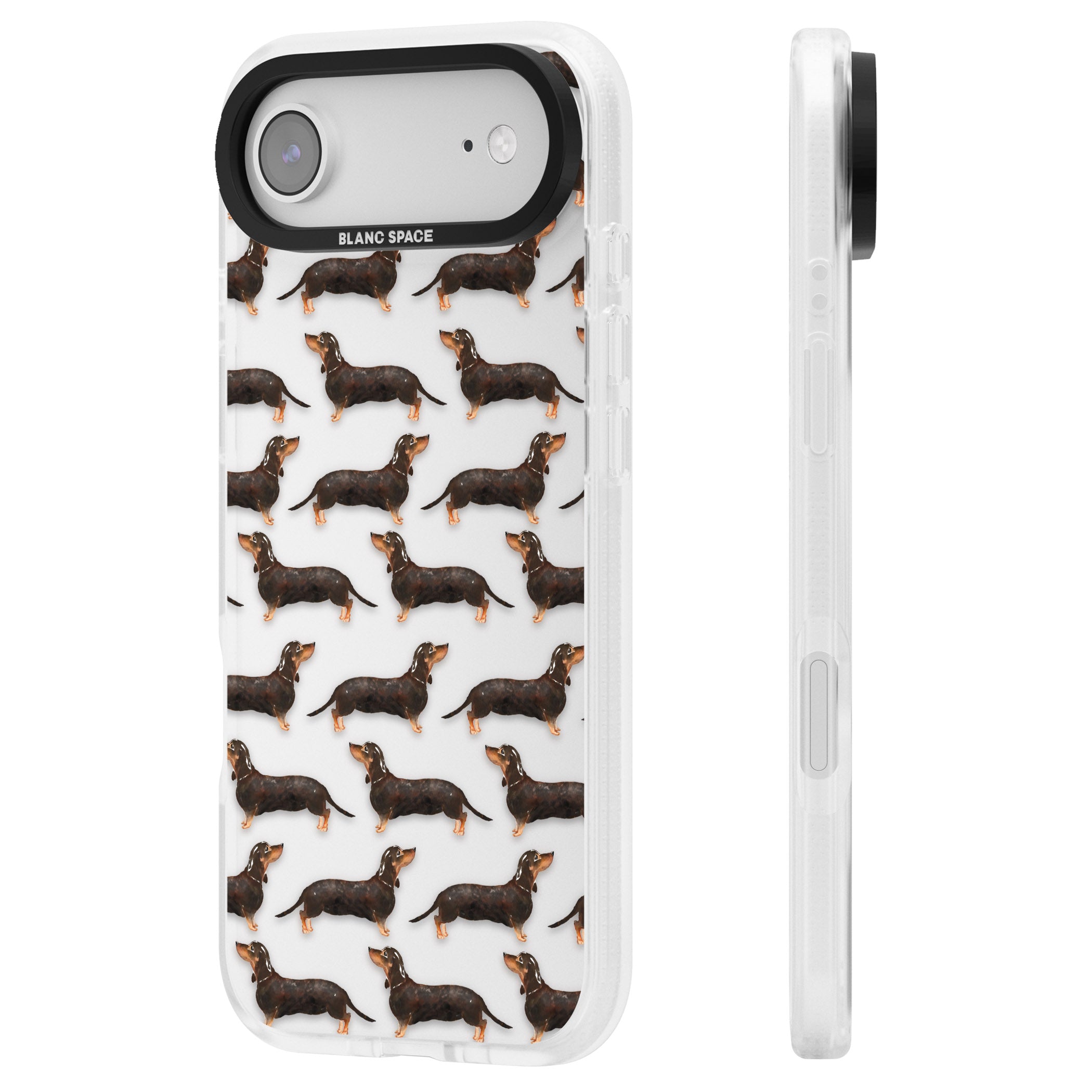 Dachshund Pattern Black Tan iPhone 17 Air Impact Air Clear Phone Case Side Profile