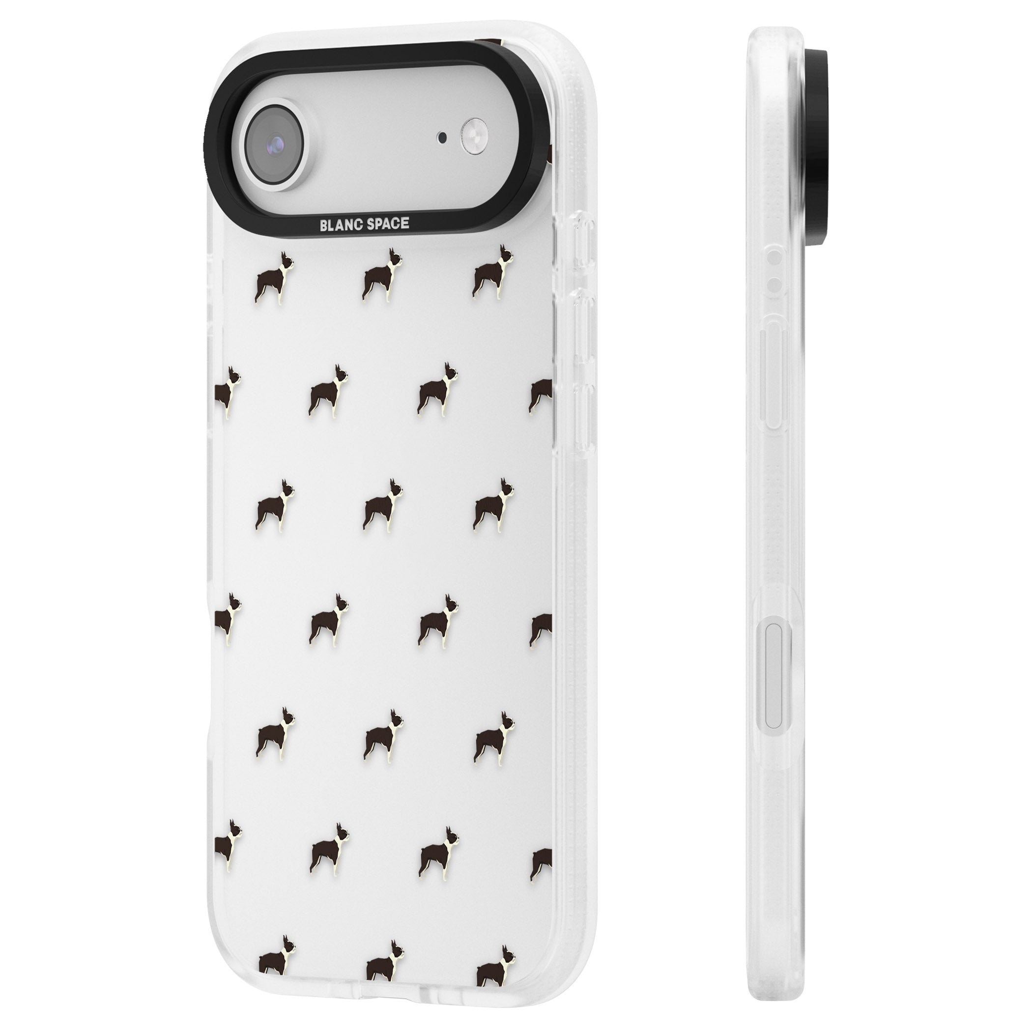 Boston Terrier Pattern iPhone 17 Air Impact Air Clear Phone Case Side Profile