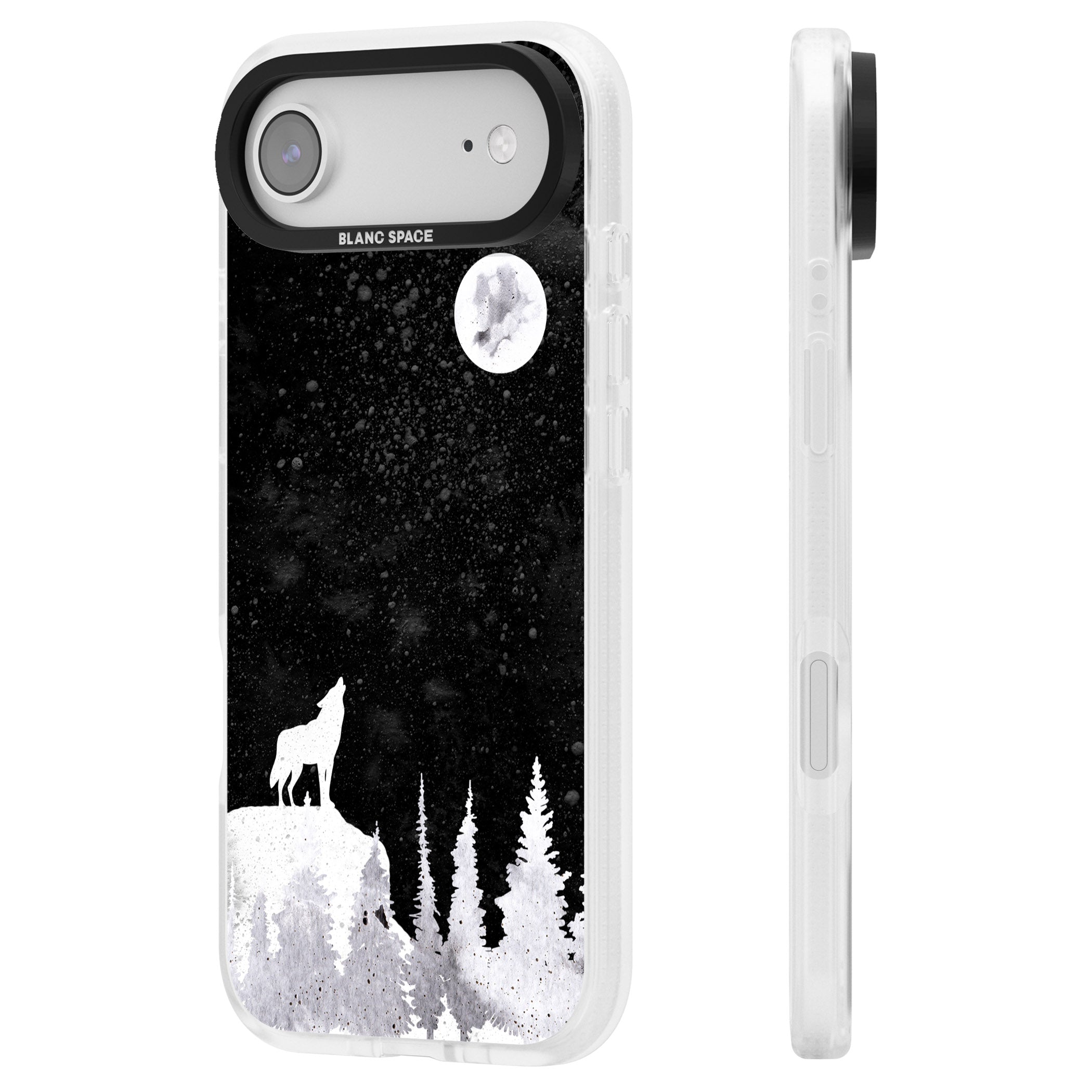 Moon Phases: Wolf & Full Moon iPhone 17 Air Impact Air Clear Phone Case Side Profile
