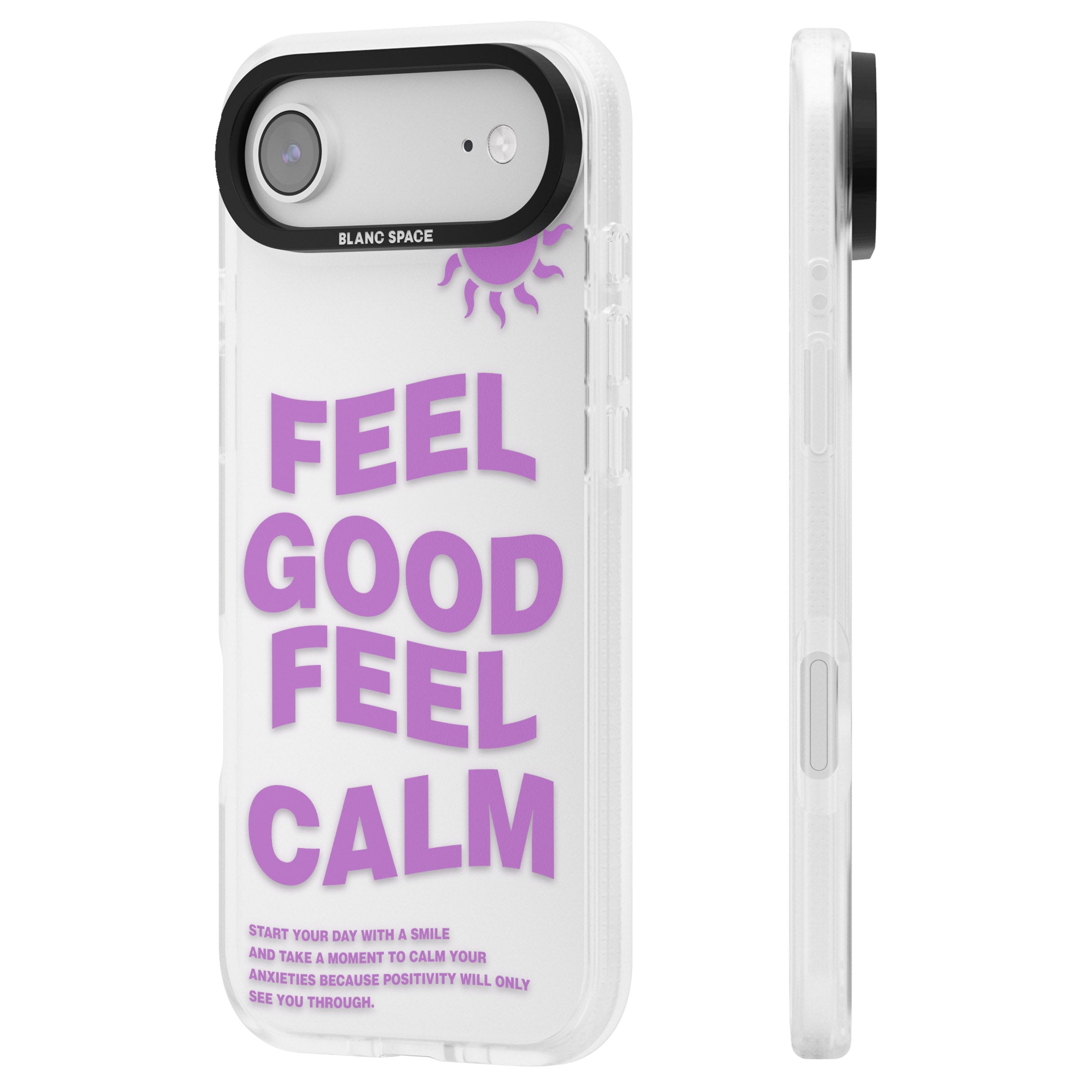 Feel Good Feel Calm (Purple) iPhone 17 Air Impact Air Clear Phone Case Side Profile
