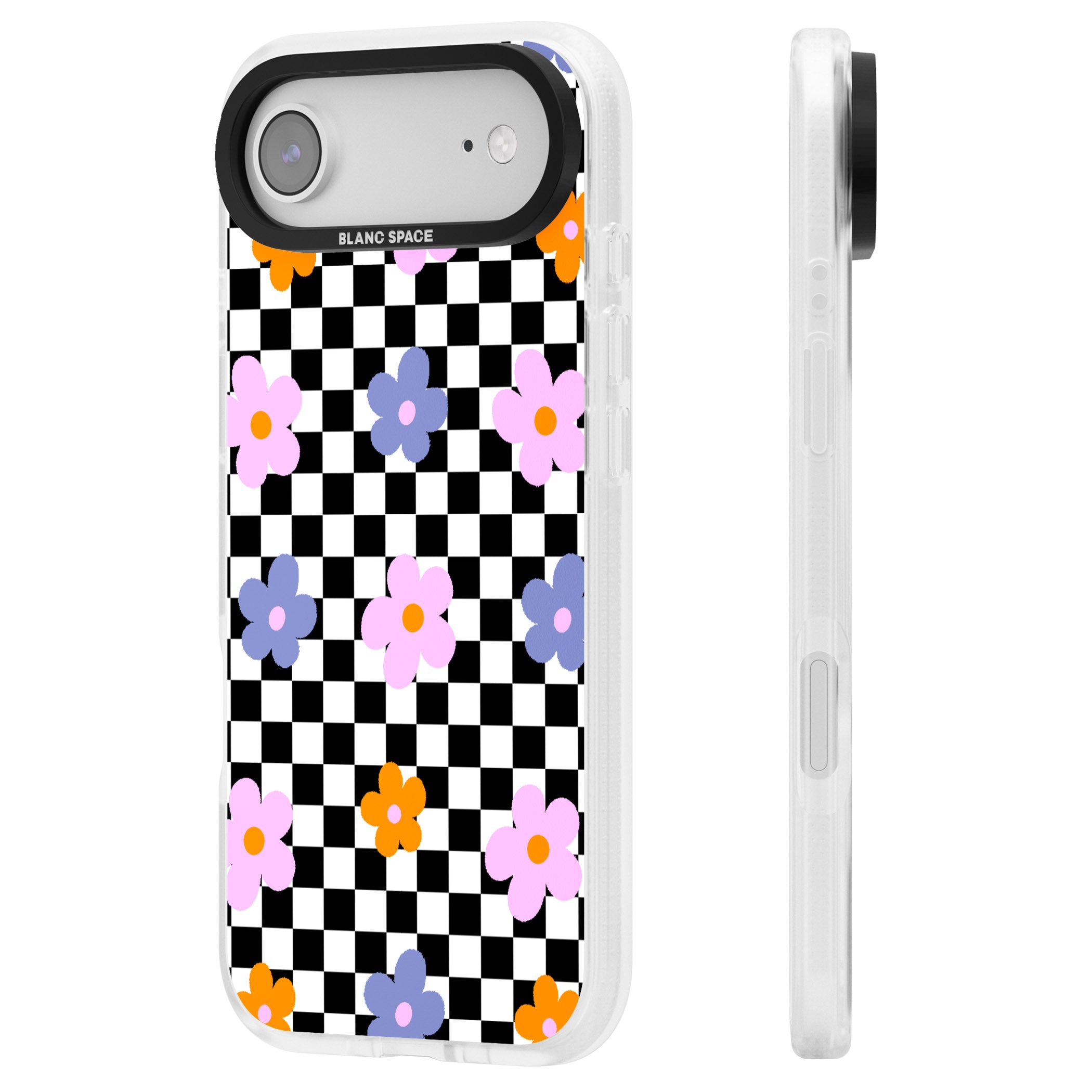 Checkered Blossom iPhone 17 Air Impact Air Clear Phone Case Side Profile