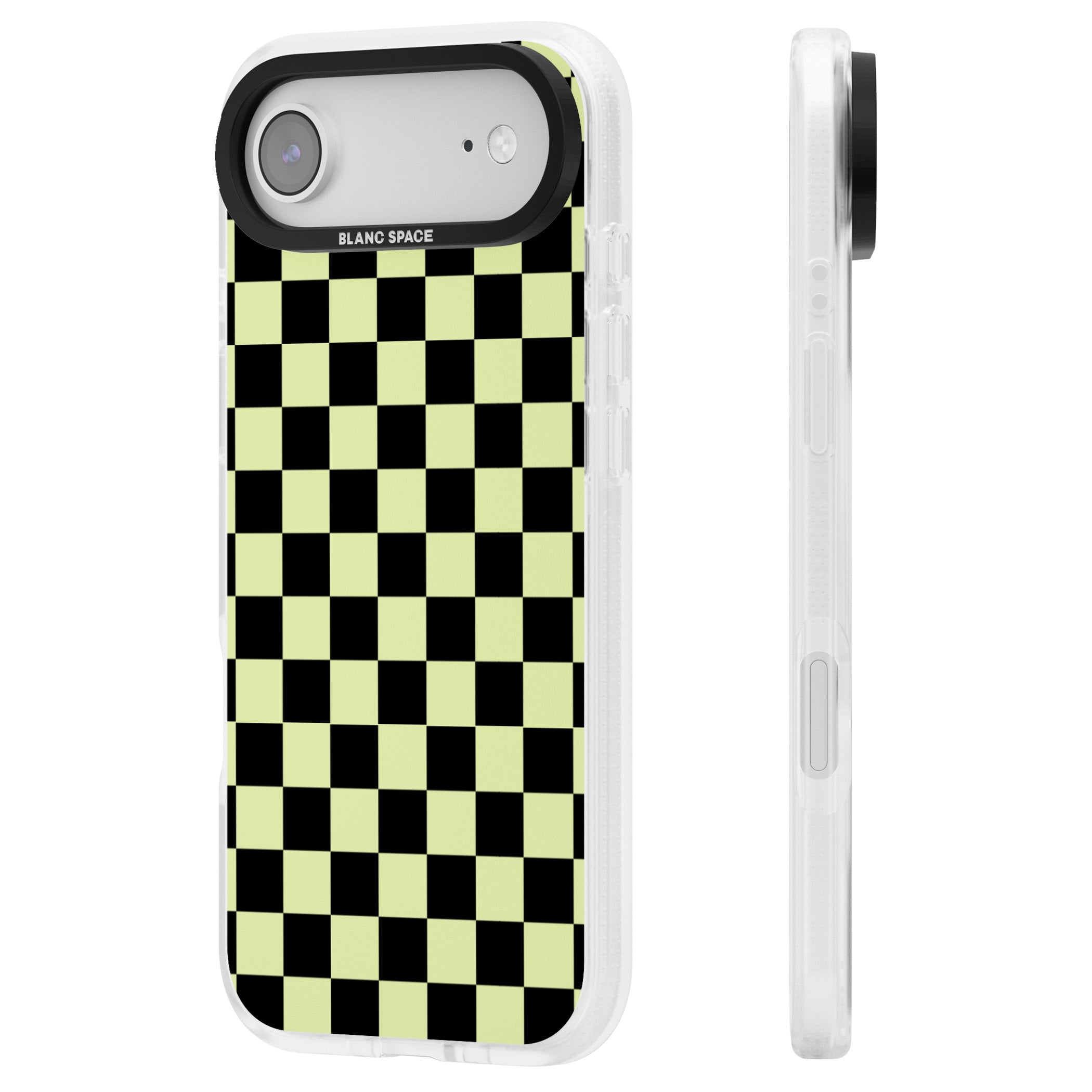Black & Lime Check iPhone 17 Air Impact Air Clear Phone Case Side Profile
