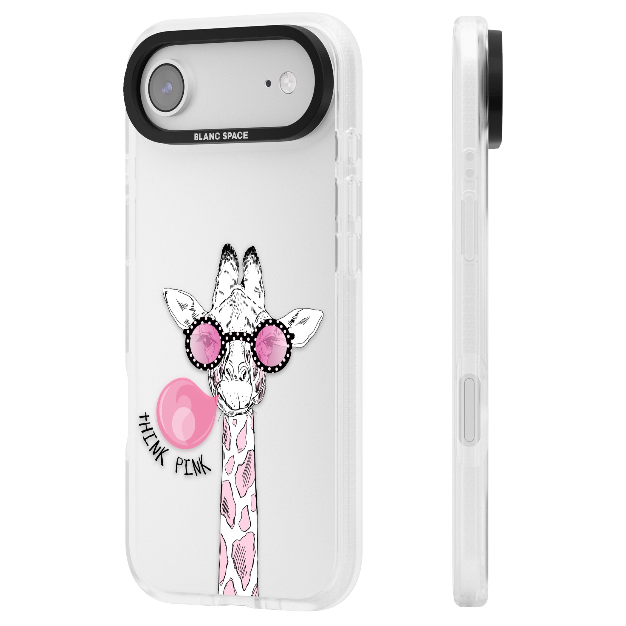 Think Pink Giraffe iPhone 17 Air Impact Air Clear Phone Case Side Profile