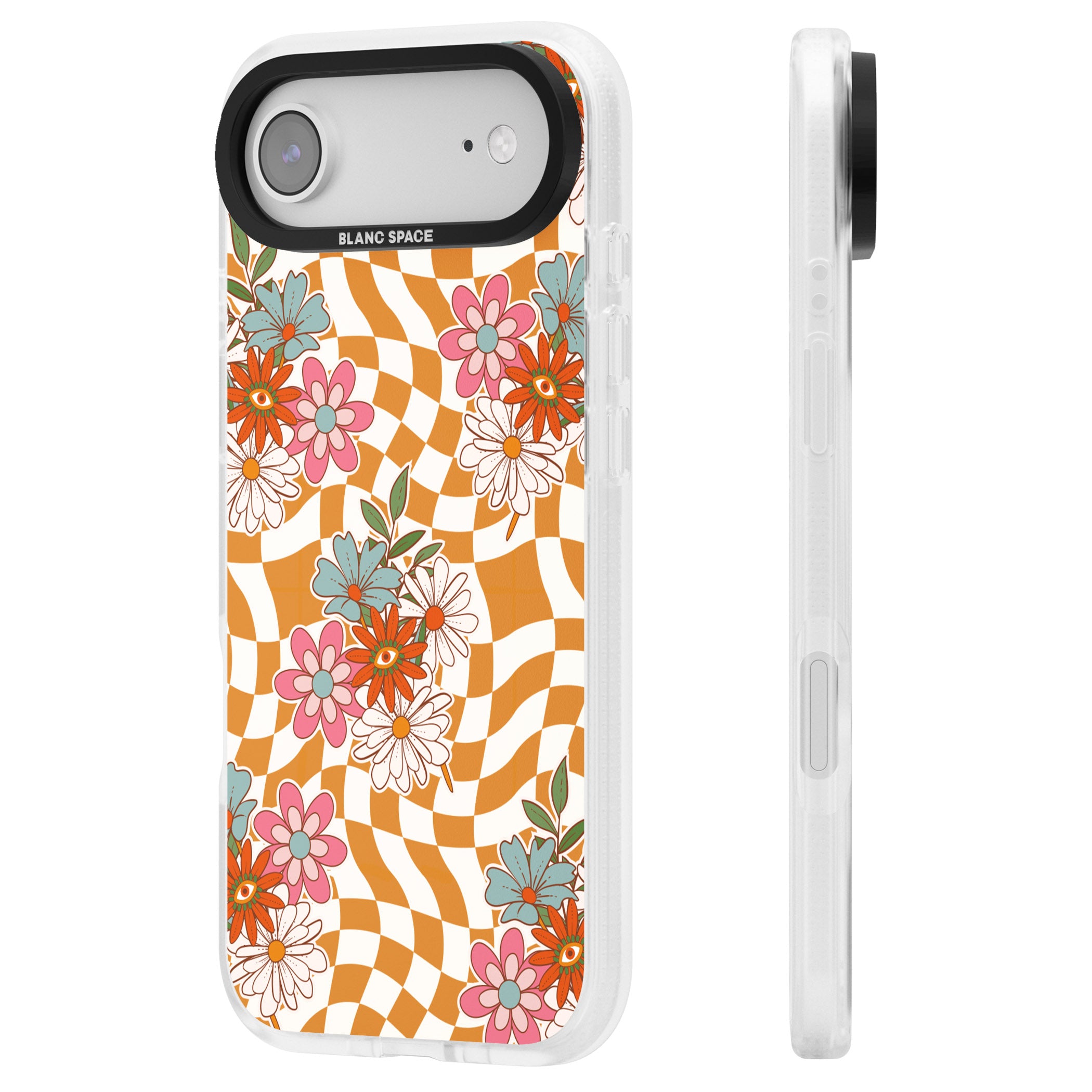 Wavy Checked Bloom iPhone 17 Air Impact Air Clear Phone Case Side Profile