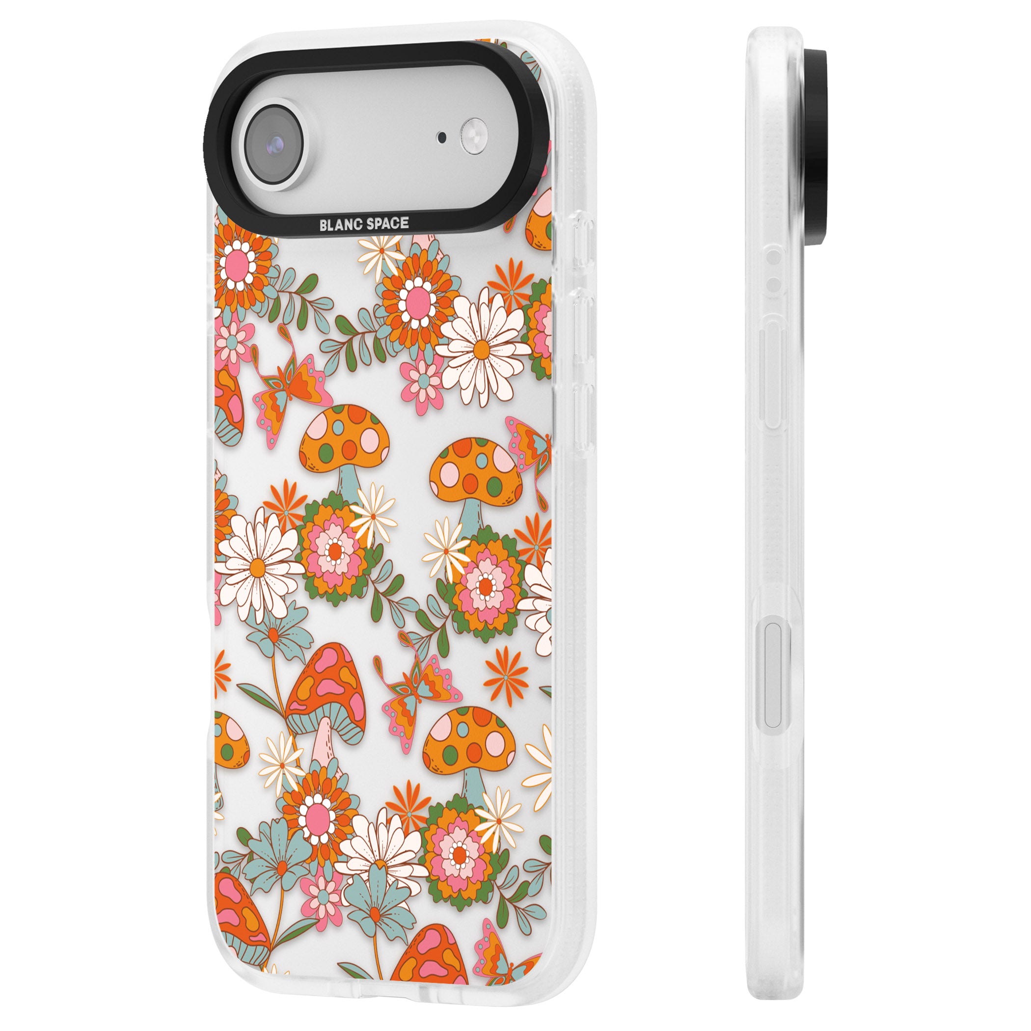 Groovy Shrooms & Flowers iPhone 17 Air Impact Air Clear Phone Case Side Profile