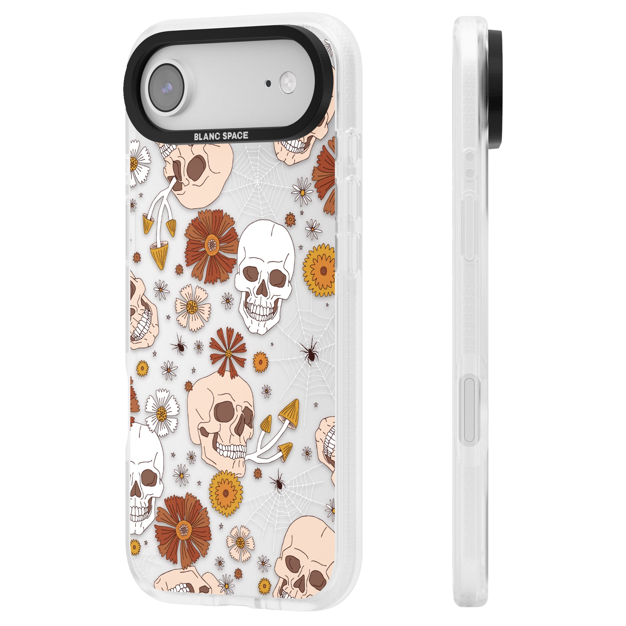 Halloween Skulls And Flowers iPhone 17 Air Impact Air Clear Phone Case Side Profile