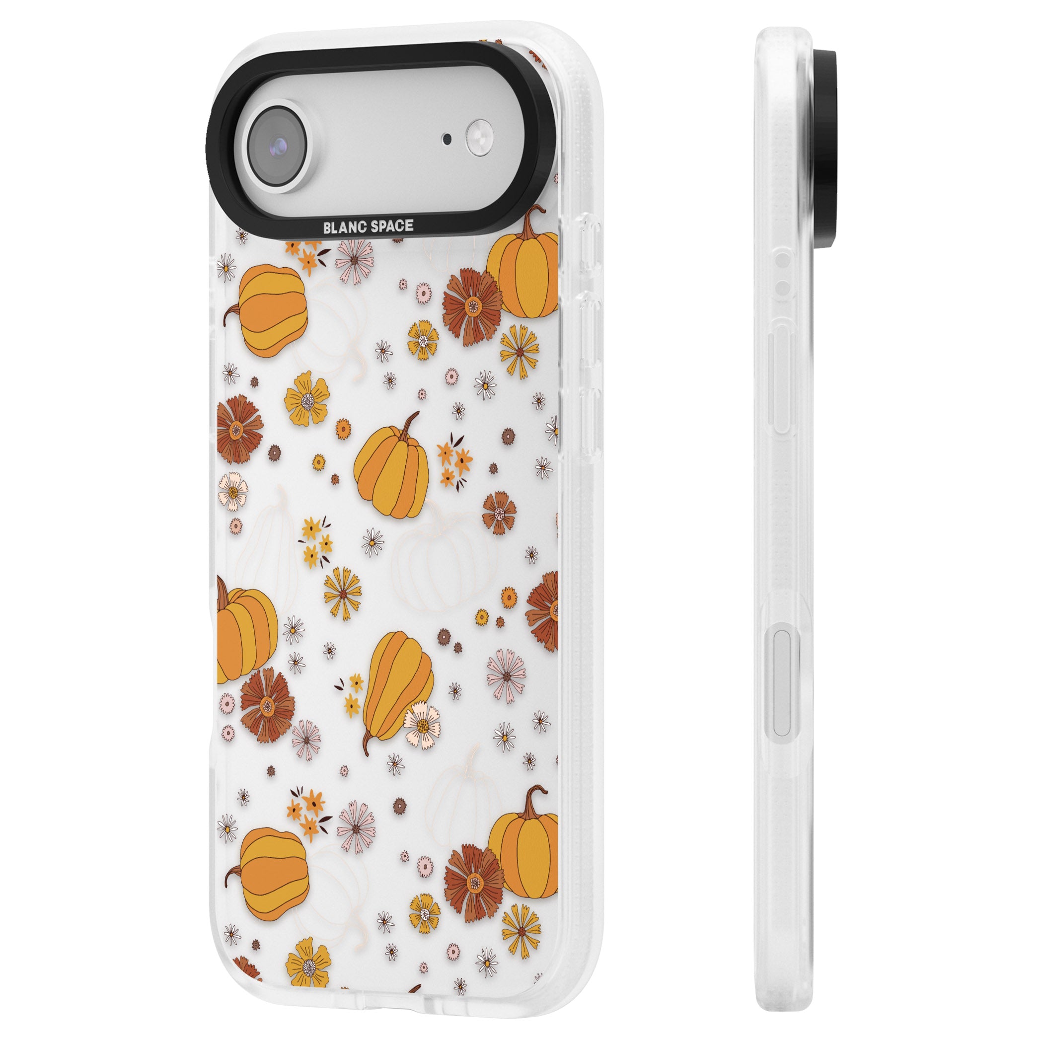 Halloween Pumpkins And Flowers iPhone 17 Air Impact Air Clear Phone Case Side Profile