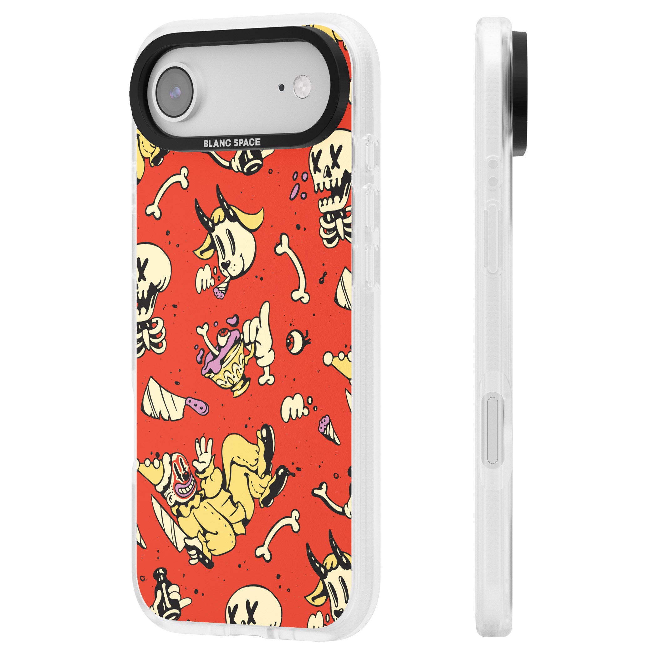 Red Retro Halloween Pattern iPhone 17 Air Impact Air Clear Phone Case Side Profile