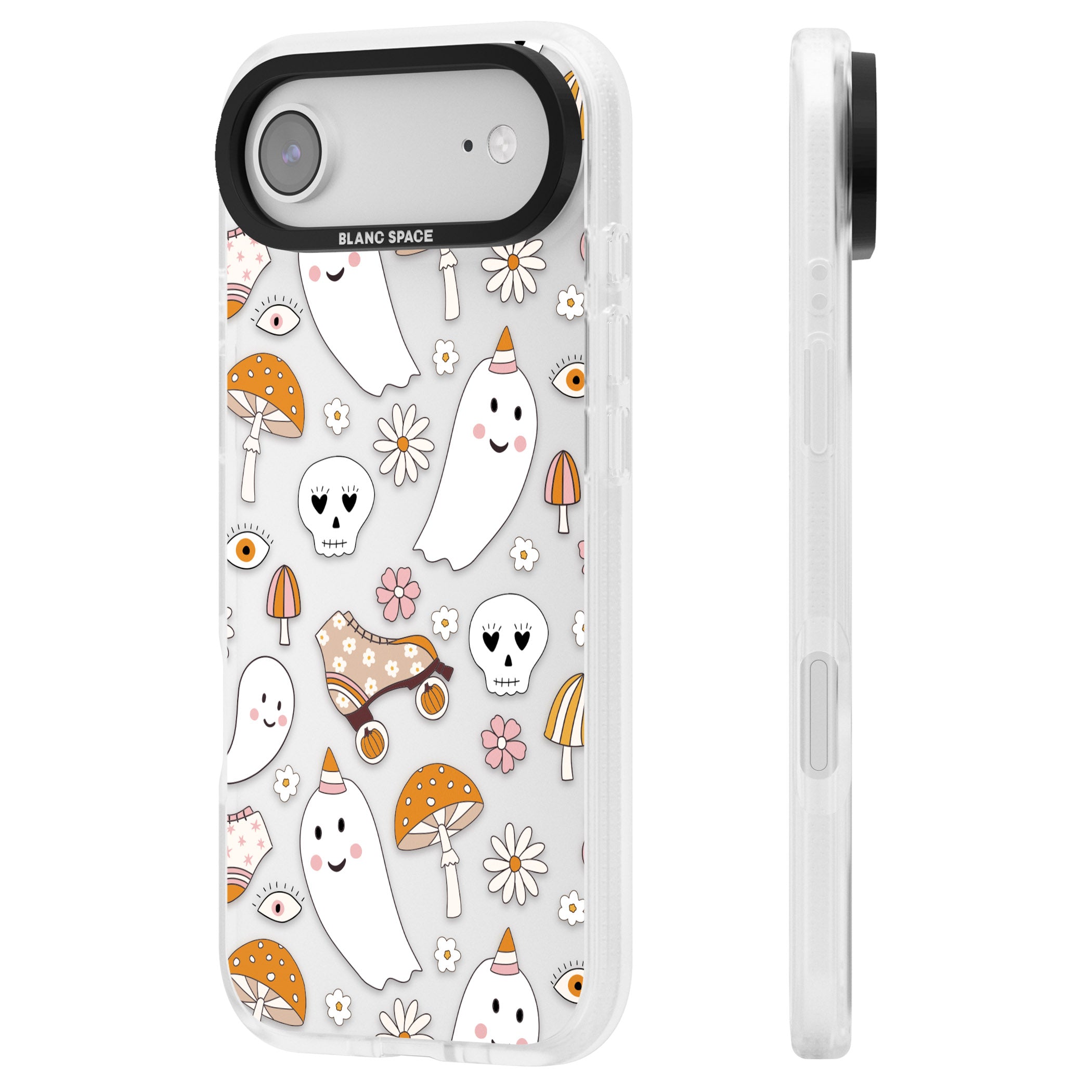 Cute Ghost And Skulls Pattern iPhone 17 Air Impact Air Clear Phone Case Side Profile