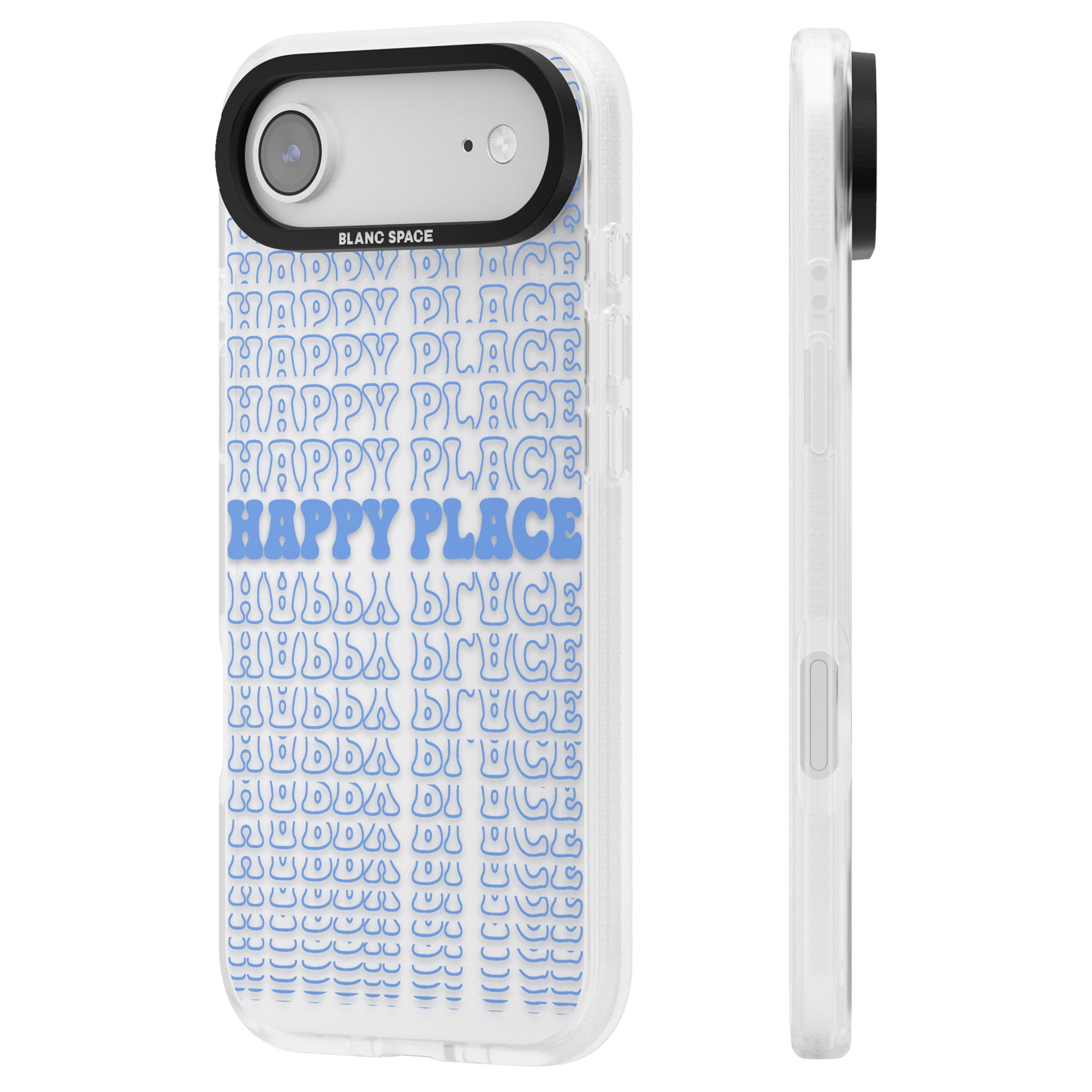 Happy Place (Blue) iPhone 17 Air Impact Air Clear Phone Case Side Profile