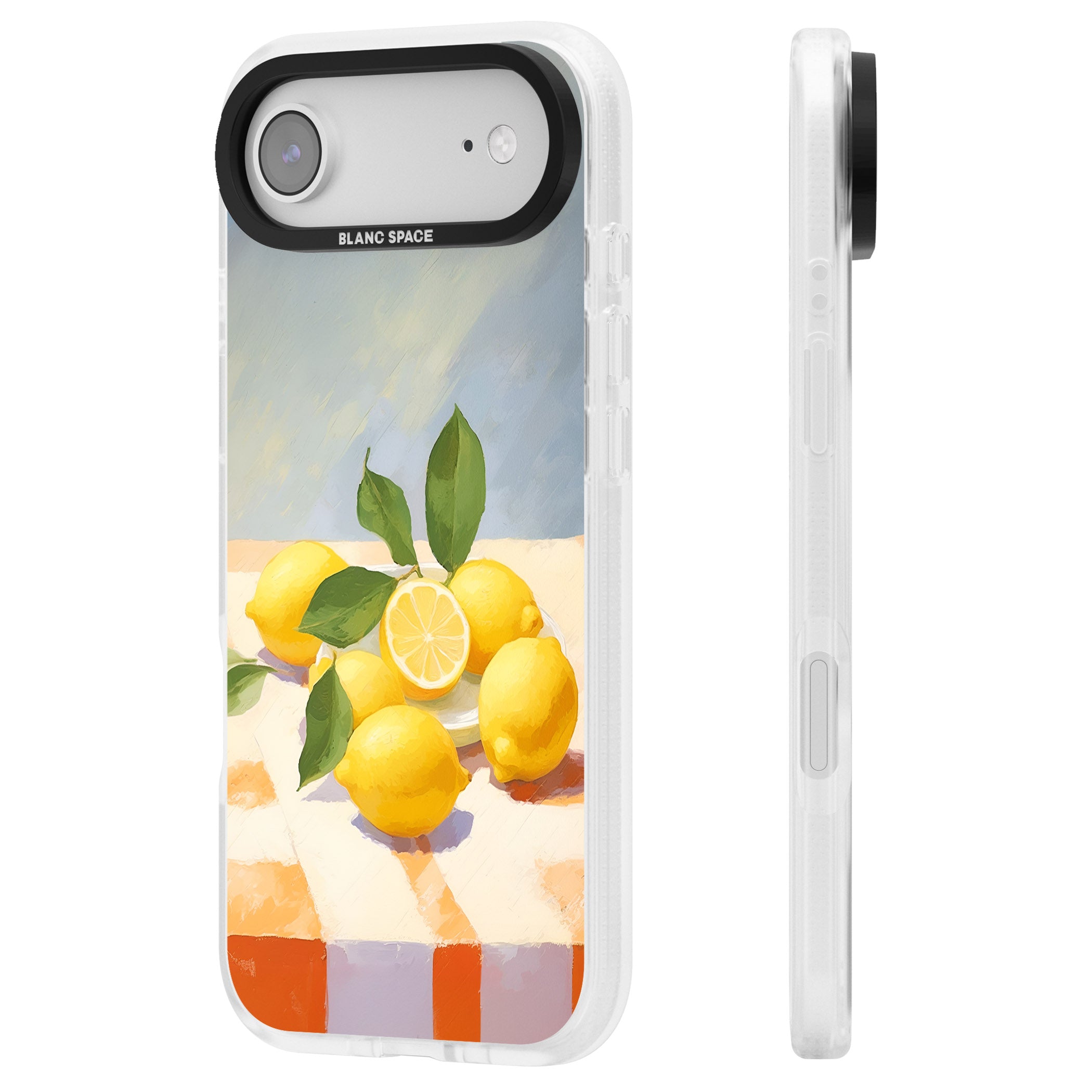 Lemons on Checkered Cloth iPhone 17 Air Impact Air Clear Phone Case Side Profile