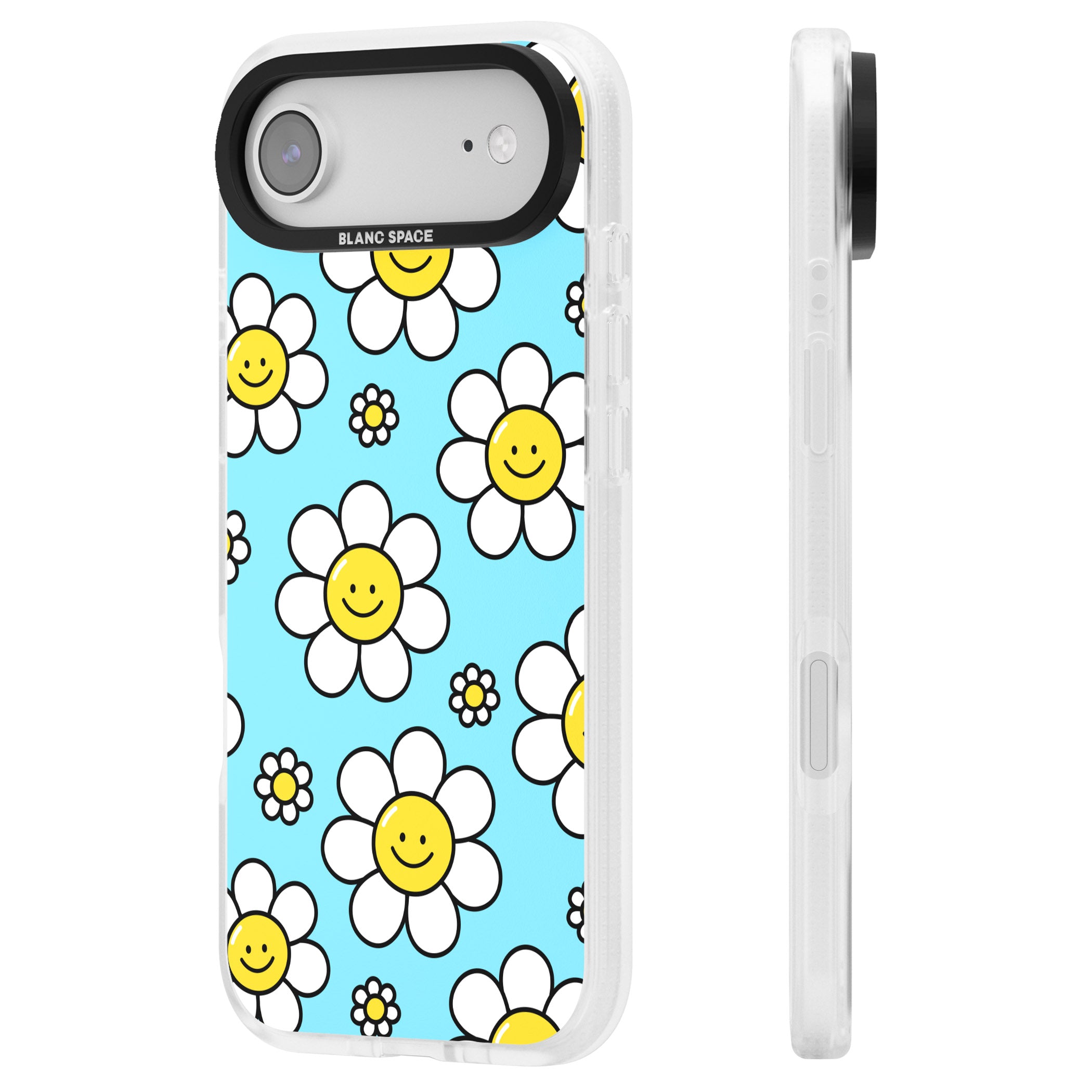 Daisy Faces Kawaii Pattern iPhone 17 Air Impact Air Clear Phone Case Side Profile