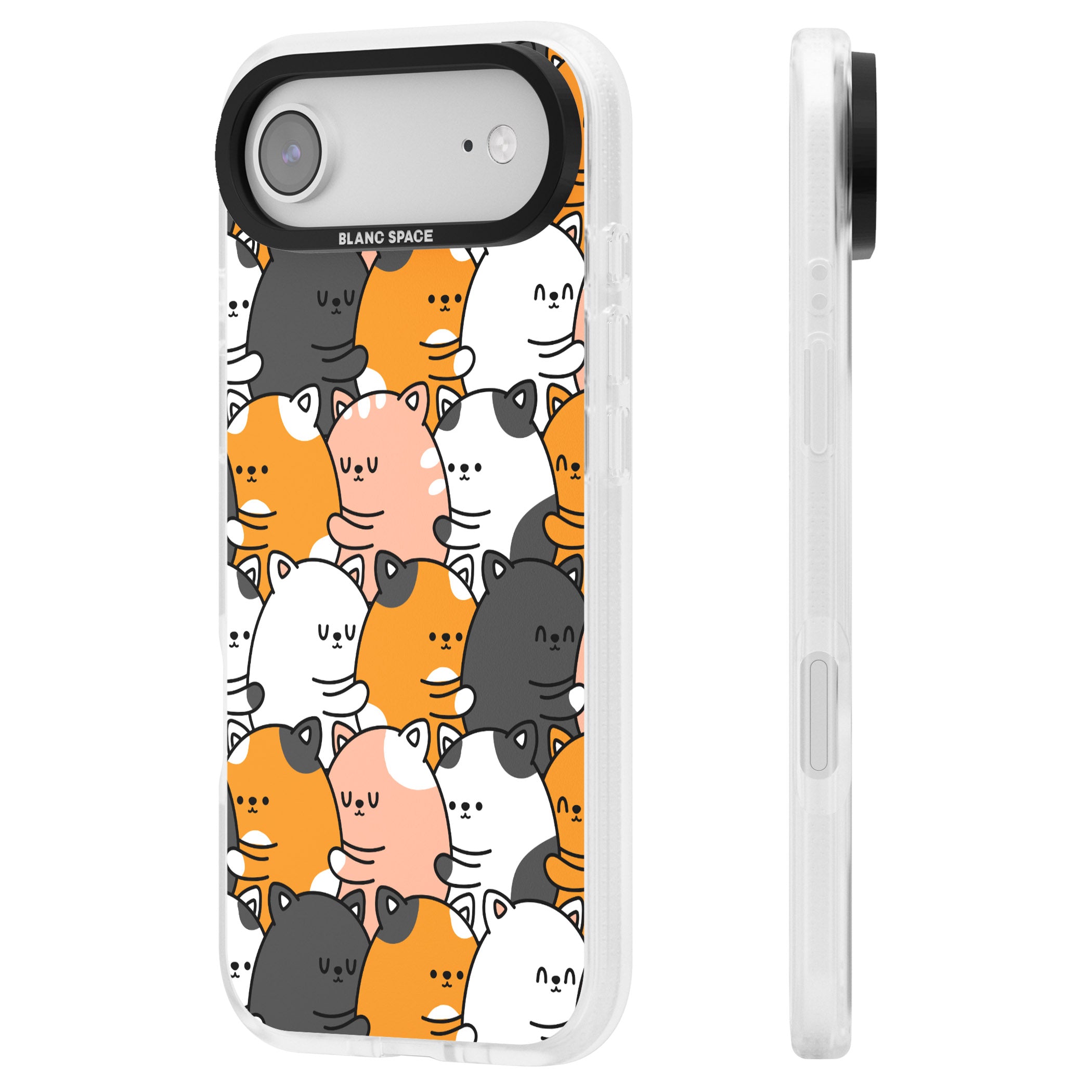 Spooning Cats Kawaii Pattern iPhone 17 Air Impact Air Clear Phone Case Side Profile