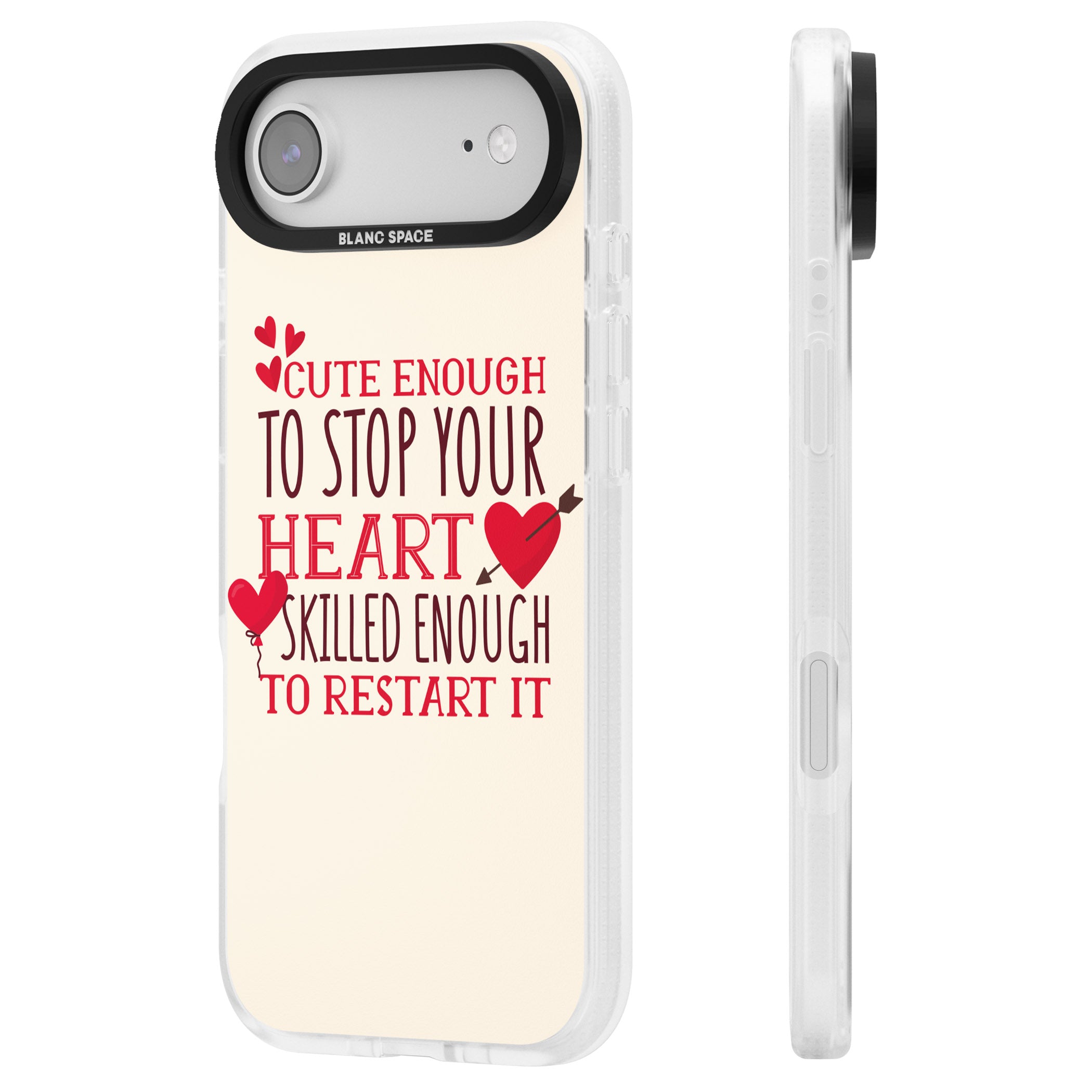Cute Enough To Stop Your Heart iPhone 17 Air Impact Air Clear Phone Case Side Profile