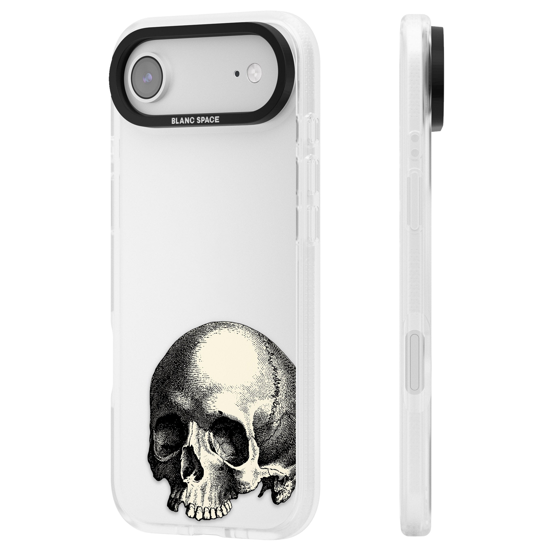 Minimal Vintage Skull iPhone 17 Air Impact Air Clear Phone Case Side Profile