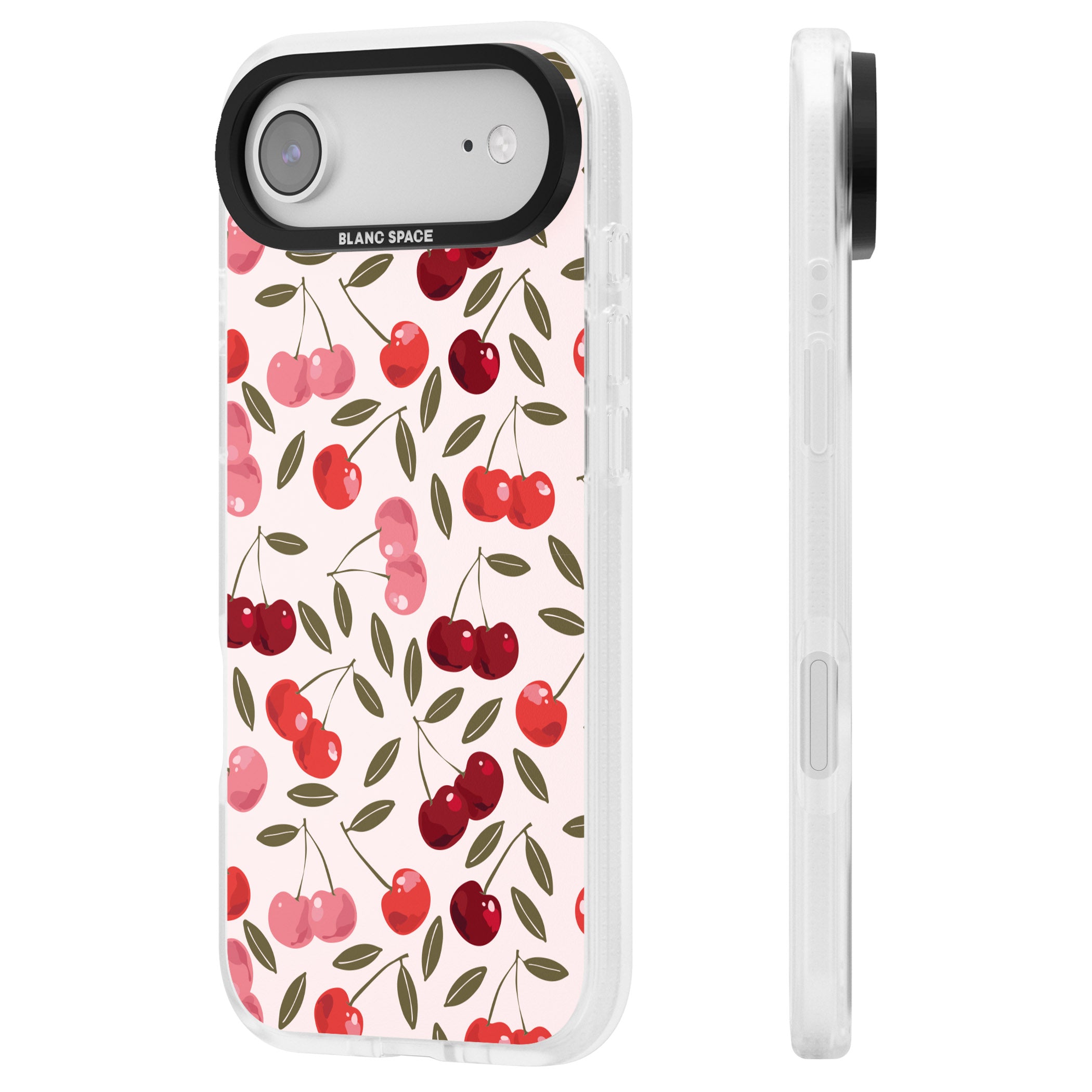 Fruity & Fun Patterns Cherries iPhone 17 Air Impact Air Clear Phone Case Side Profile