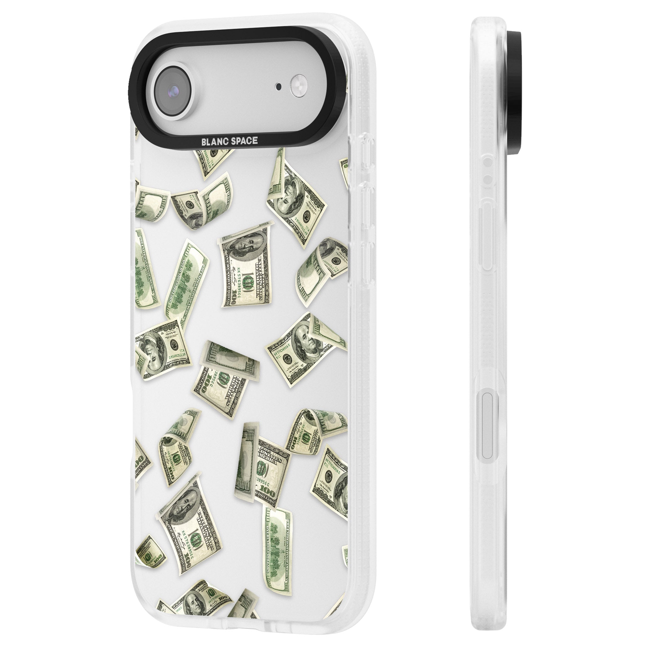 Falling Cash iPhone 17 Air Impact Air Clear Phone Case Side Profile
