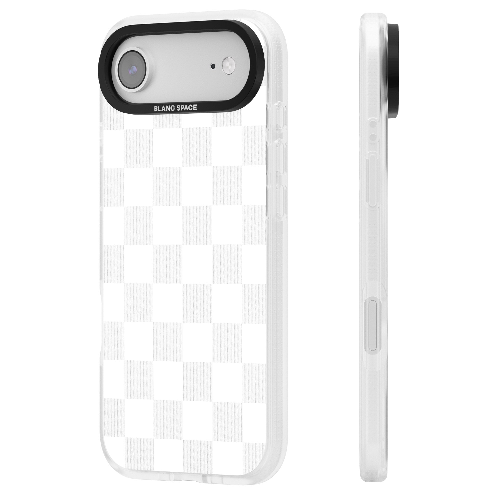 White Checkered iPhone 17 Air Impact Air Clear Phone Case Side Profile