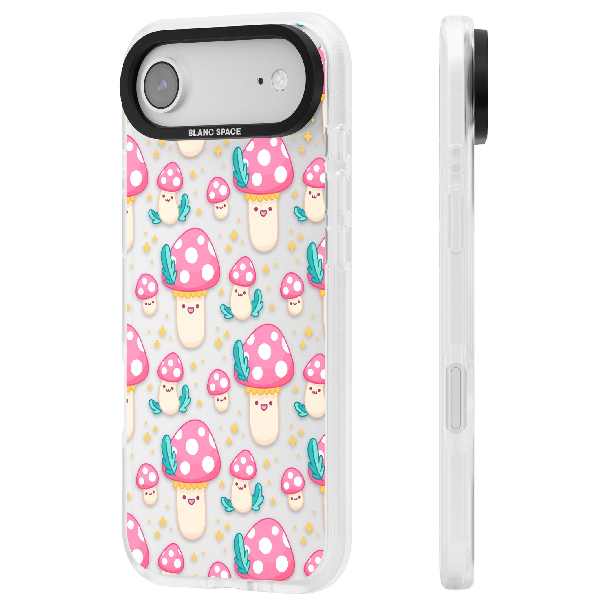 Cute Mushroom Pattern iPhone 17 Air Impact Air Clear Phone Case Side Profile