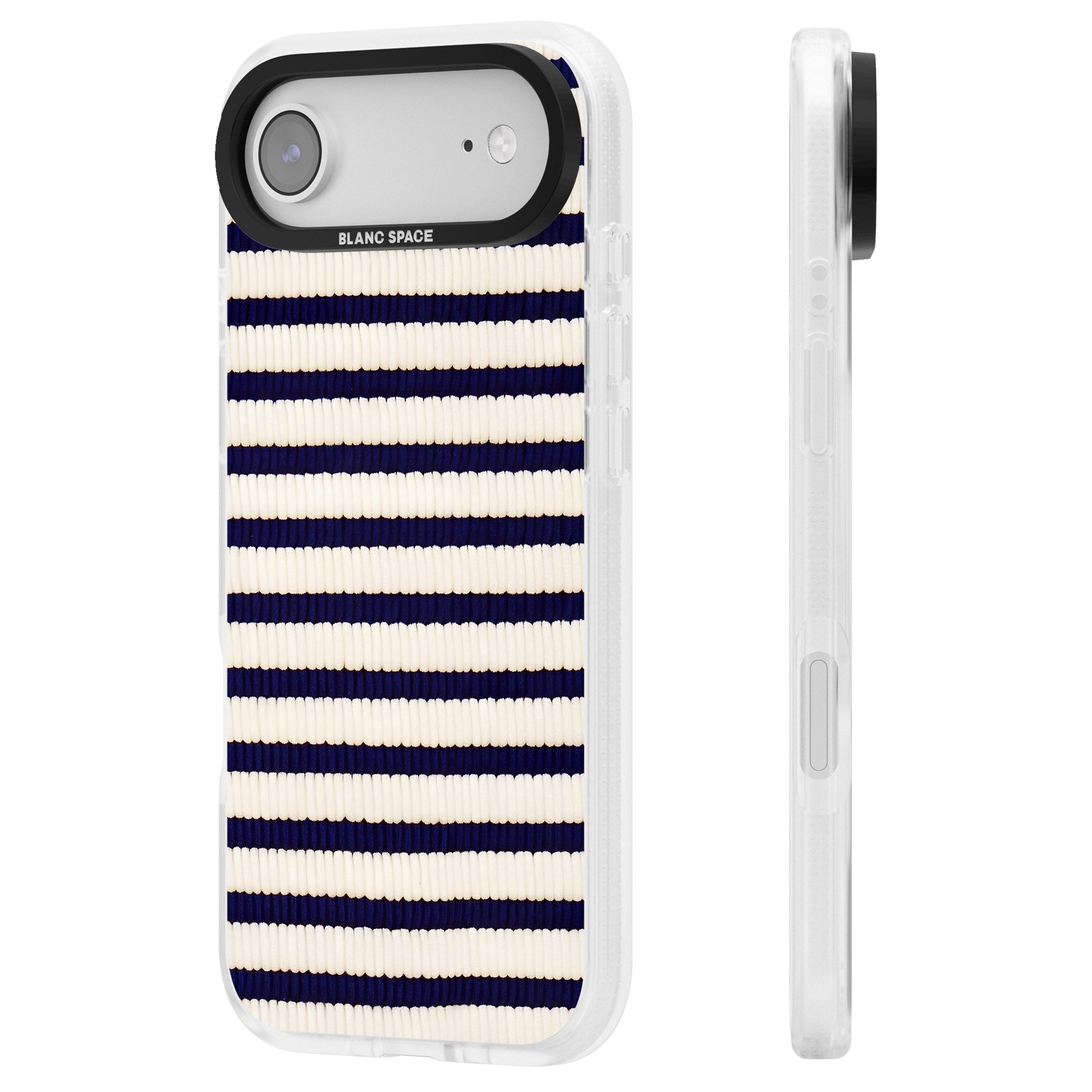 Navy & Cream Stripes iPhone 17 Air Impact Air Clear Phone Case Side Profile