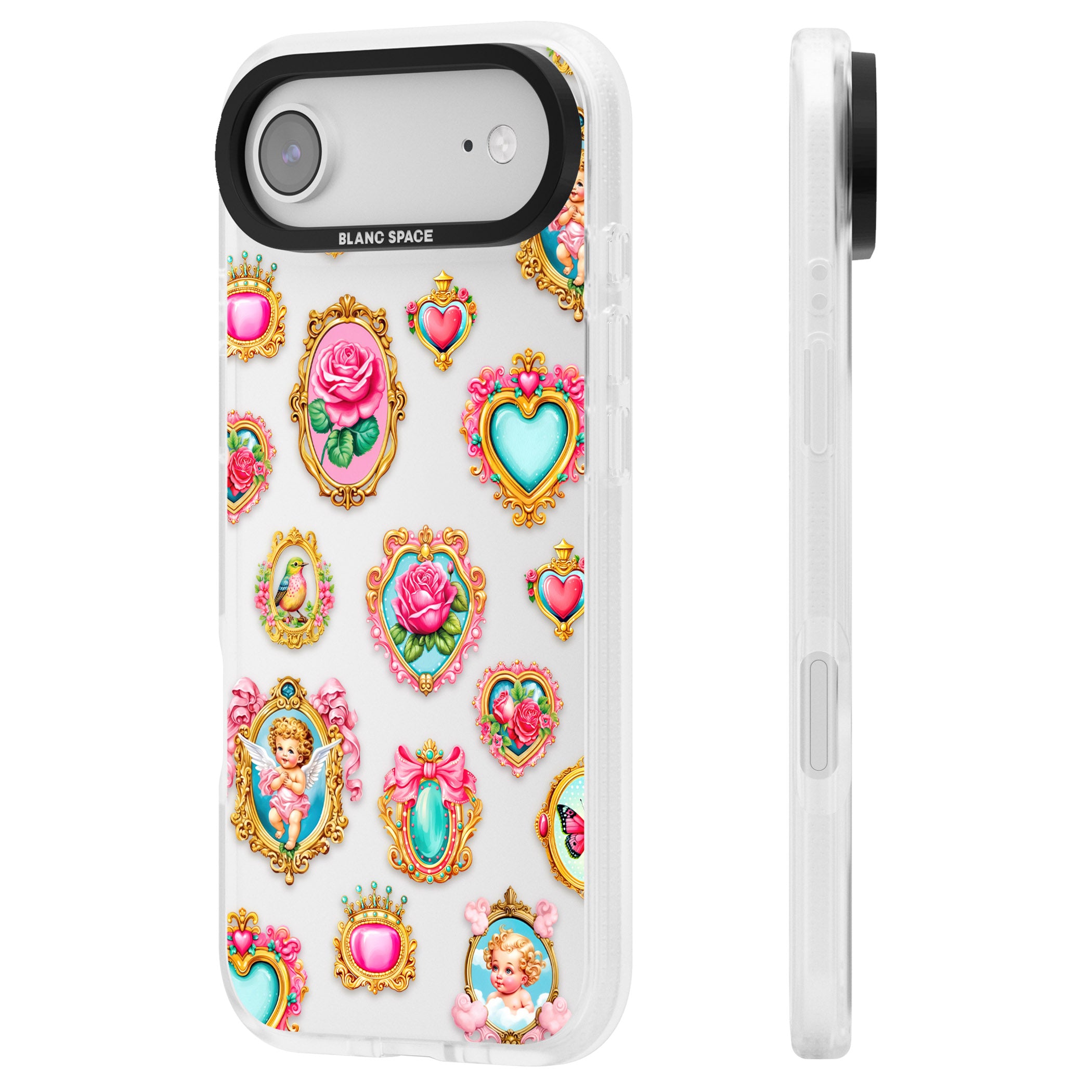 Angelcore Hearts Frames iPhone 17 Air Impact Air Clear Phone Case Side Profile