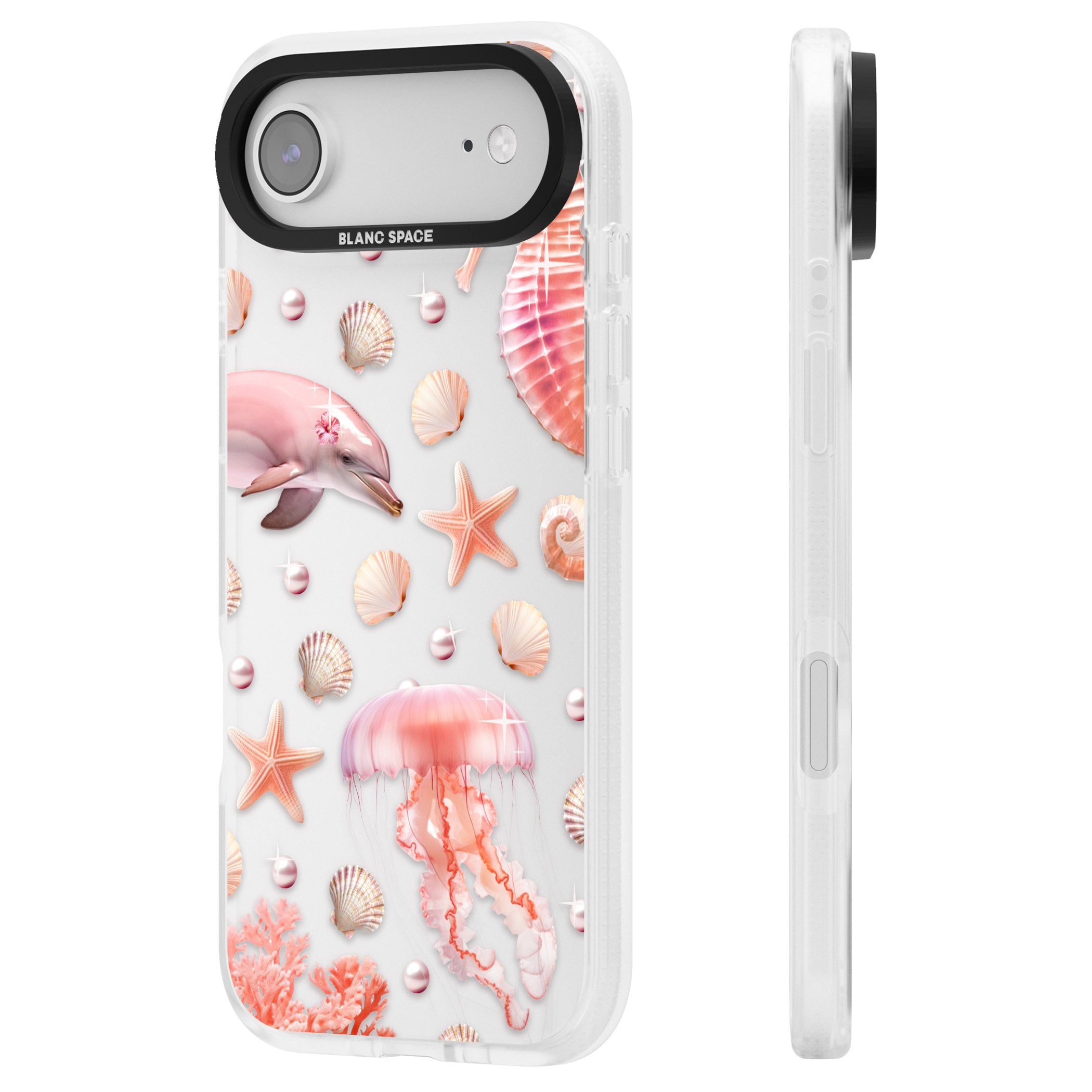 Pink Sealife iPhone 17 Air Impact Air Clear Phone Case Side Profile