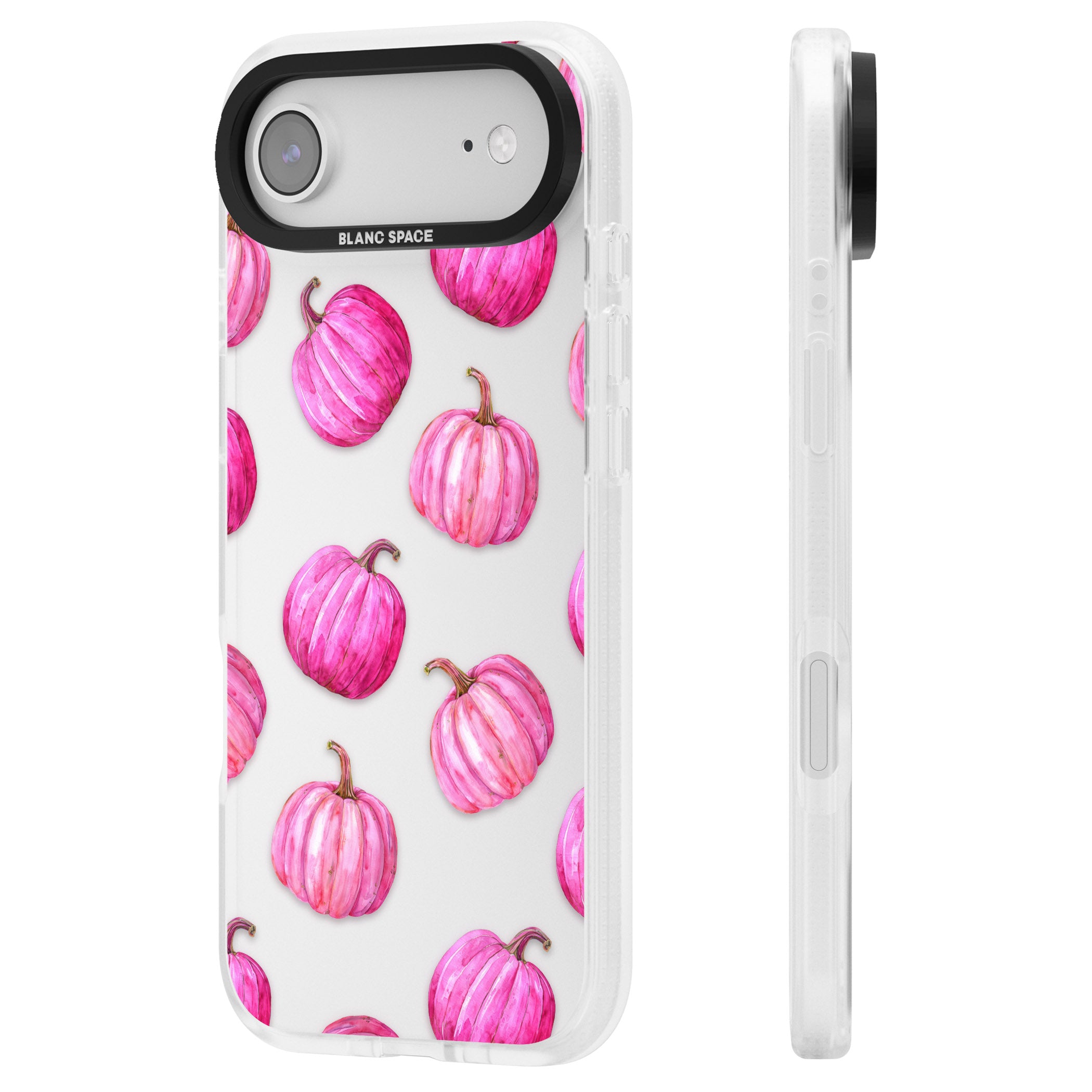 Pink Pumpkins iPhone 17 Air Impact Air Clear Phone Case Side Profile