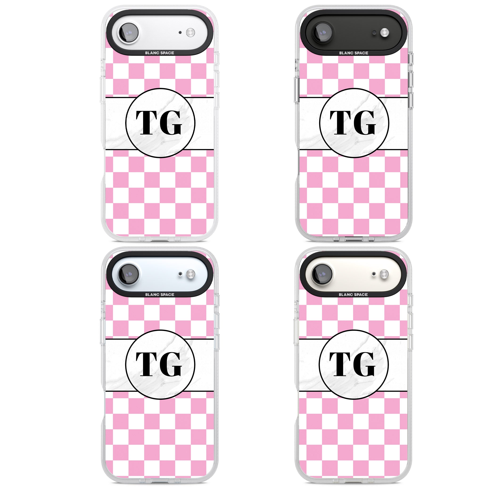 Personalised Monogrammed Pink Check iPhone 17 Air Impact Air Clear Phone Case APT Impact Protection