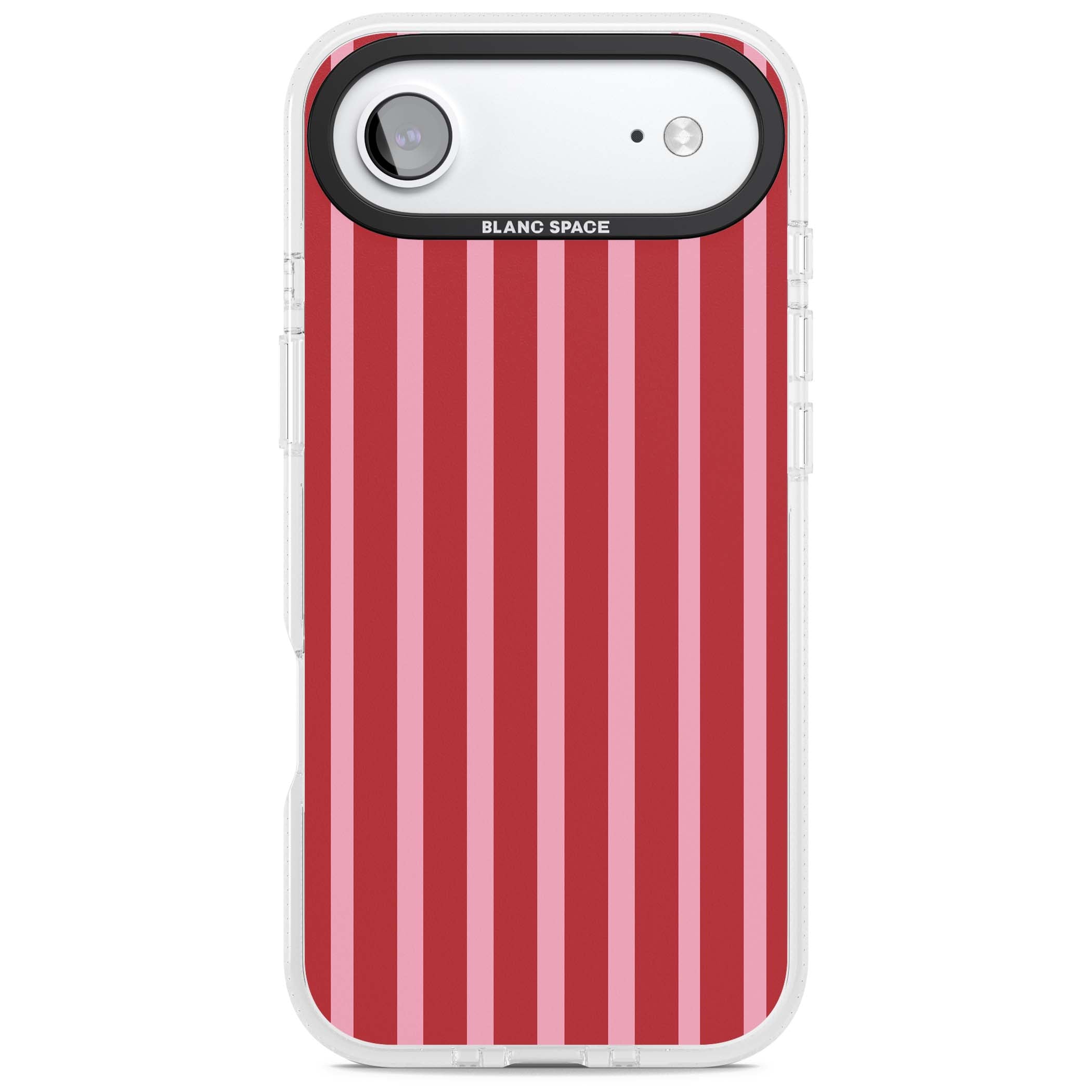 Raspberry Stripe coquette iPhone case featuring red and pink vertical stripes in a candy-inspired pattern | Clear Case Impact Air case for iPhone Air