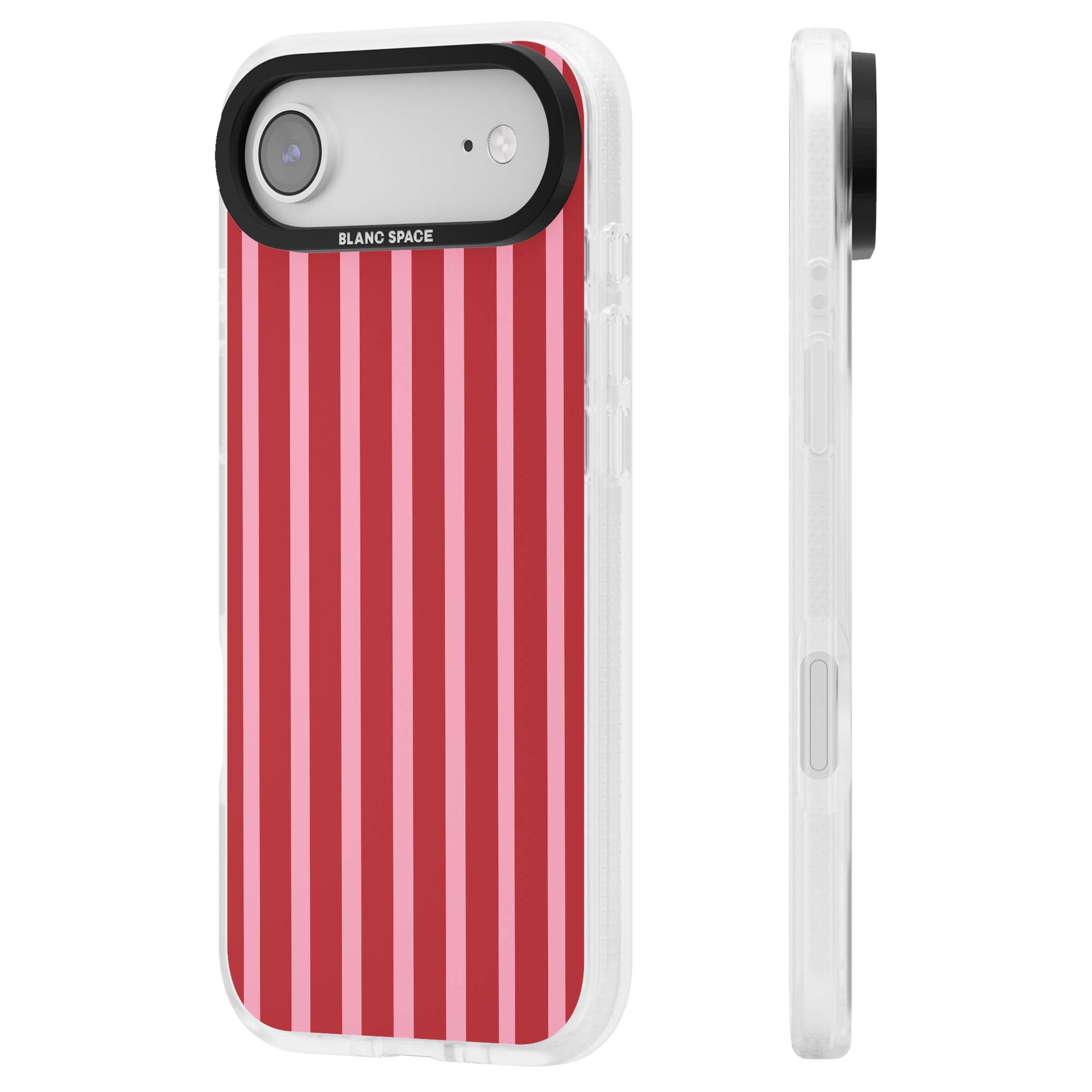 Raspberry Stripe coquette iPhone case featuring red and pink vertical stripes in a candy-inspired pattern | Clear Case Impact Air case for iPhone Air