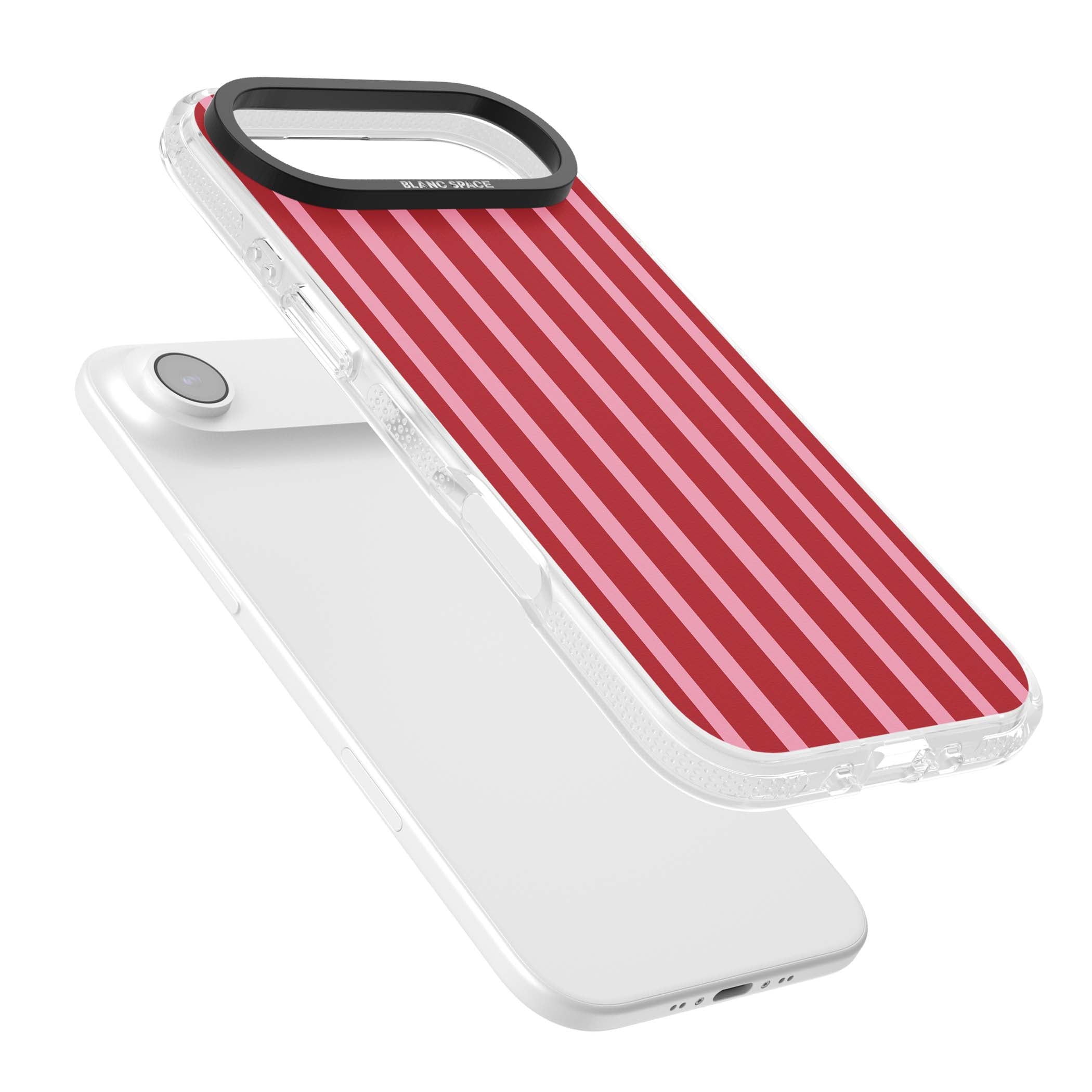 Raspberry Stripe coquette iPhone case featuring red and pink vertical stripes in a candy-inspired pattern | Clear Case Impact Air case for iPhone Air