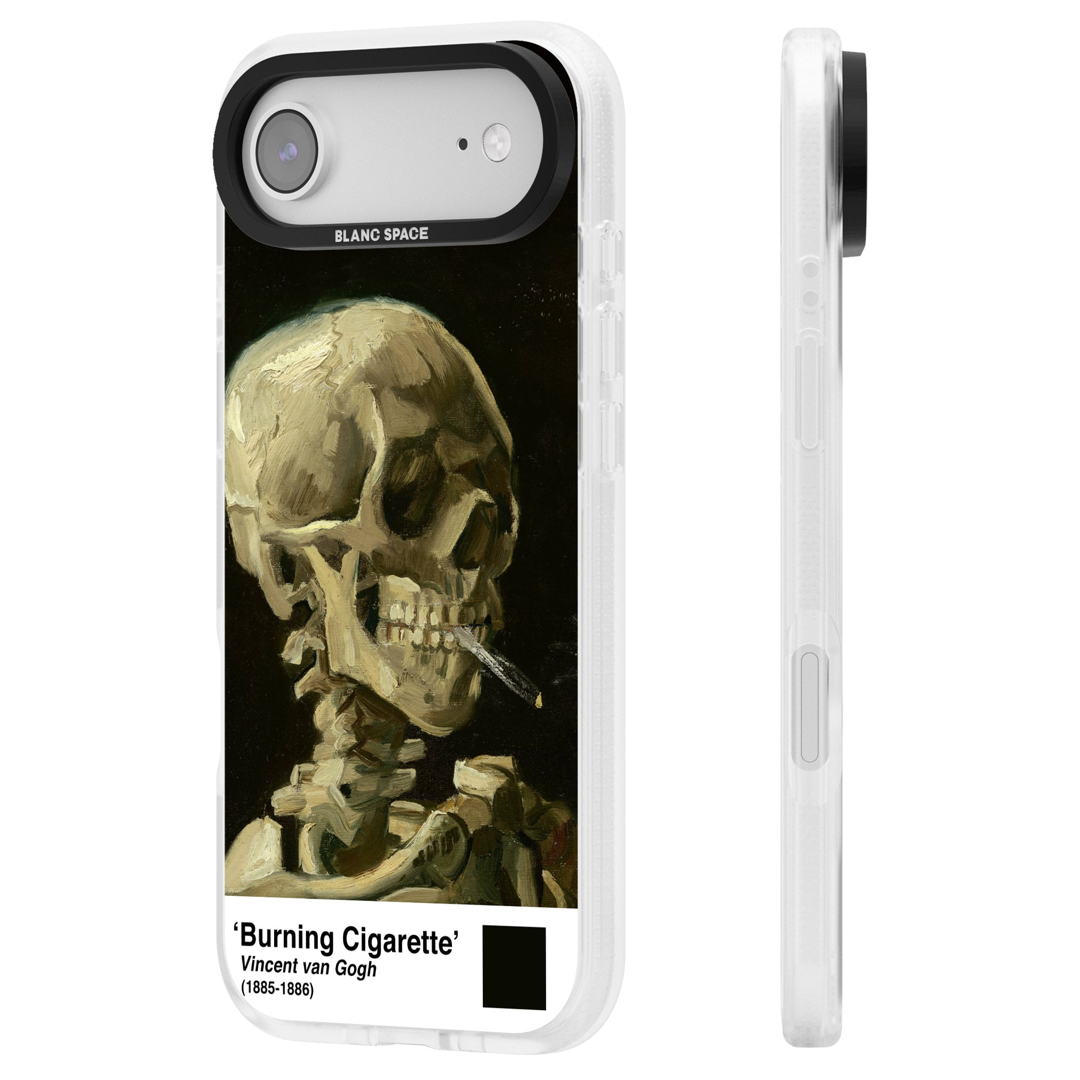 Skull Of A Skeleton With Burning Cigarette iPhone 17 Air Impact Air Clear Phone Case Side Profile