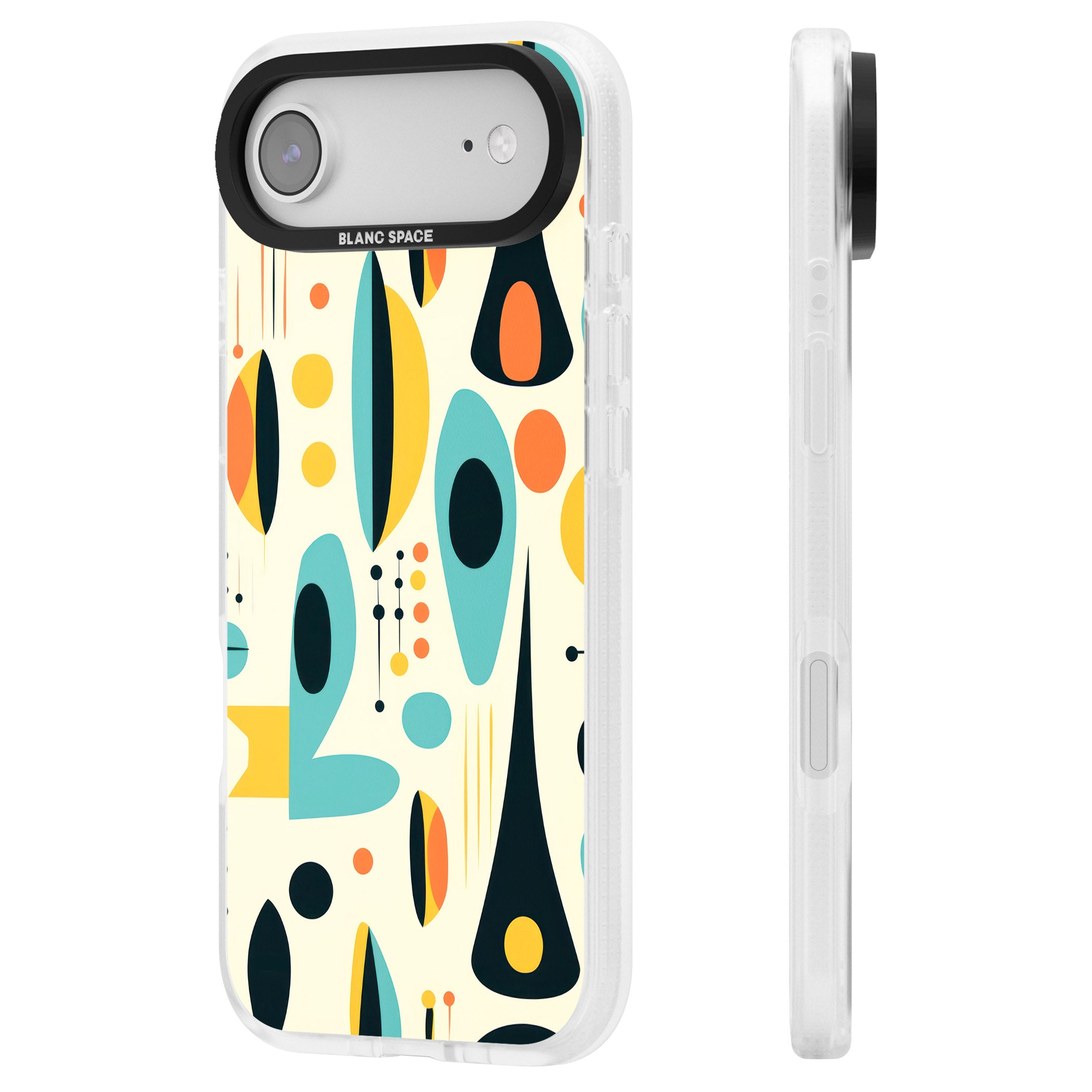 Mid Century Atomic Pattern iPhone 17 Air Impact Air Clear Phone Case Side Profile