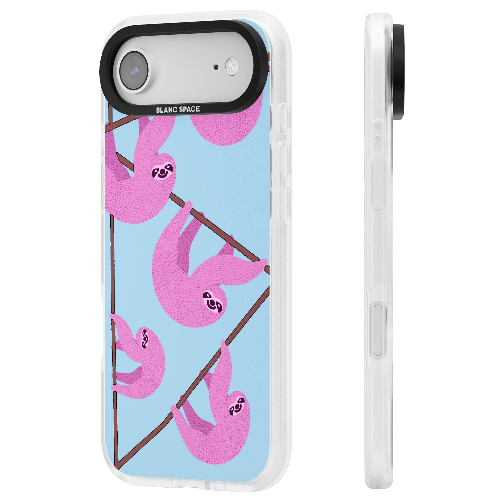 Pink Sloth iPhone 17 Air Impact Air Clear Phone Case Side Profile